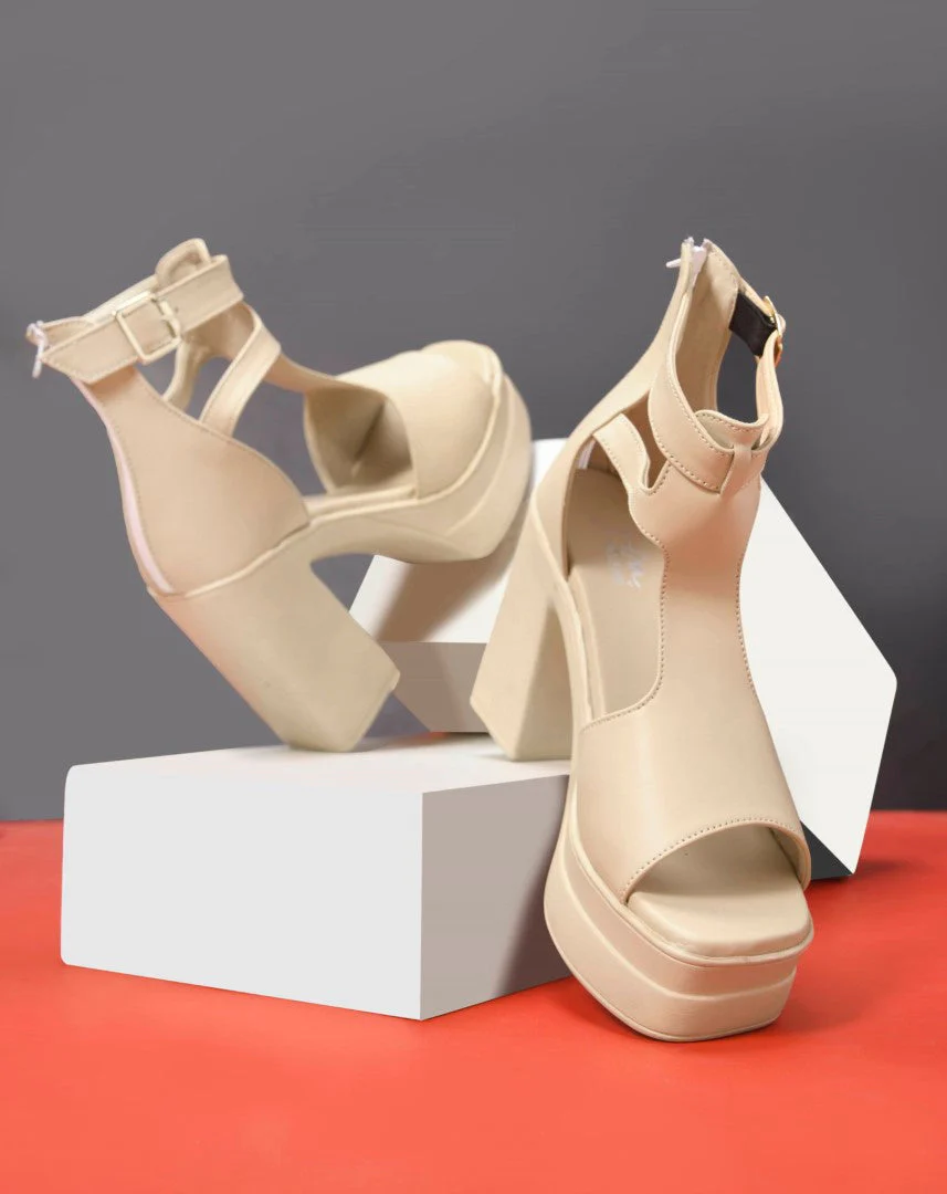 Peep Toe Platform Block Heels with Ankle Strap - Image 9
