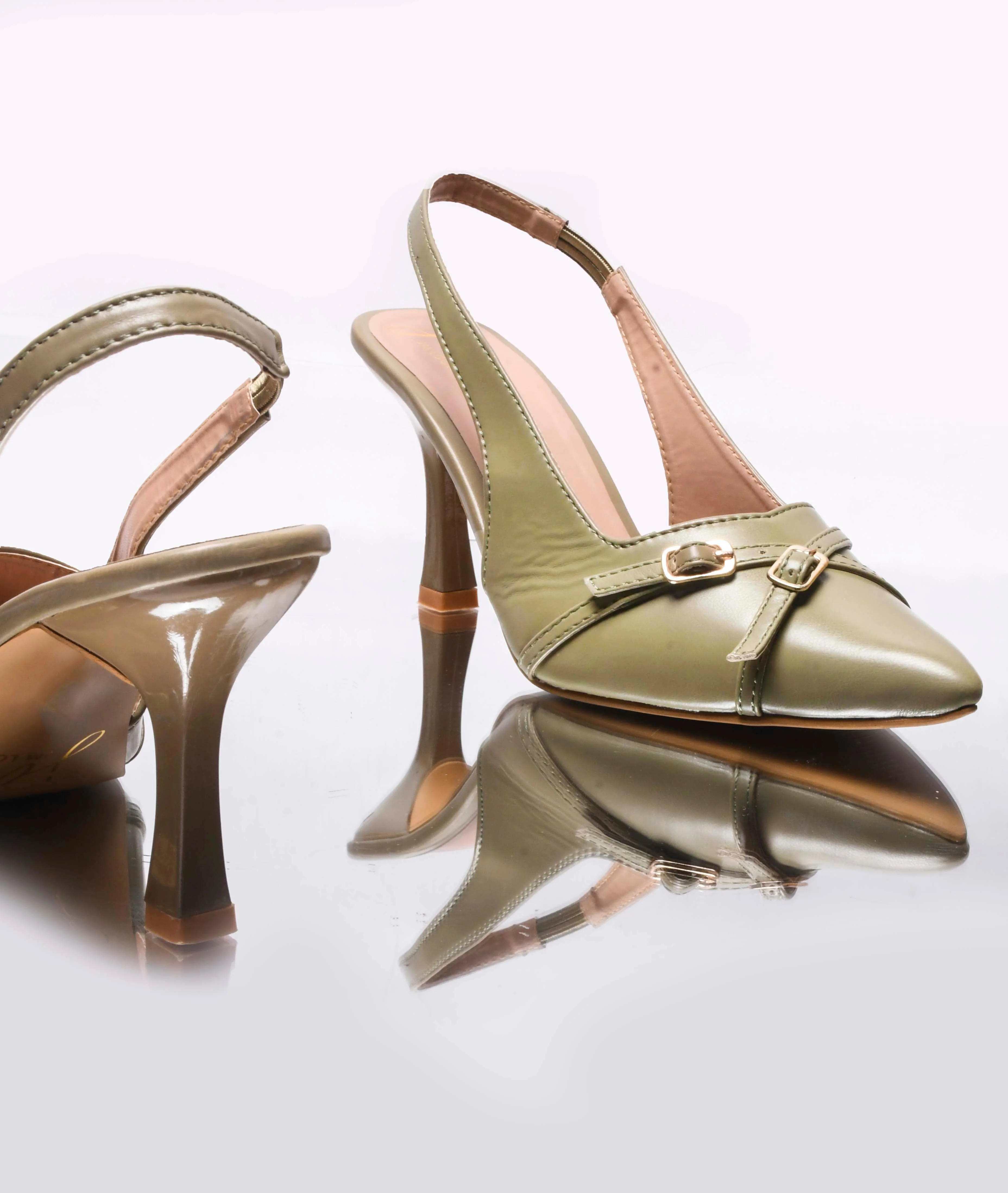 Belt buckle detail slingback stiletto pointed toe heel - Image 18
