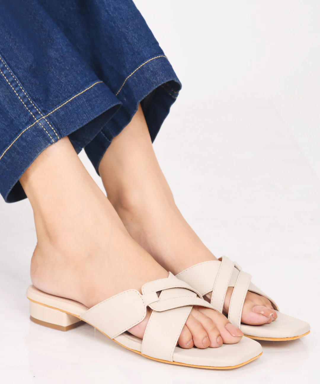 JM Looks Block Heel Criss-Cross Slide Flats Sandals - Image 11