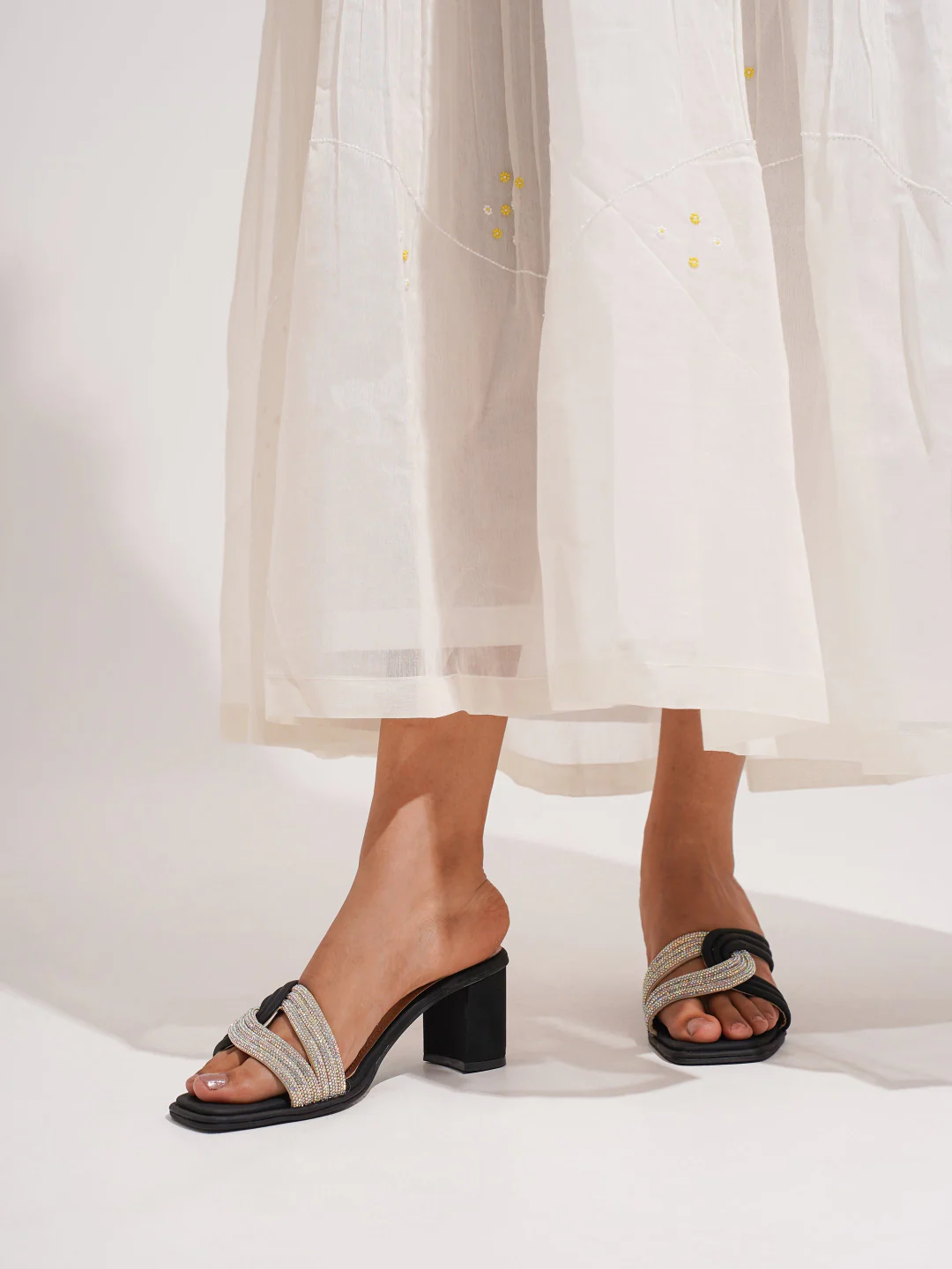 Block Heel Sandals with Decorative Knot Detail