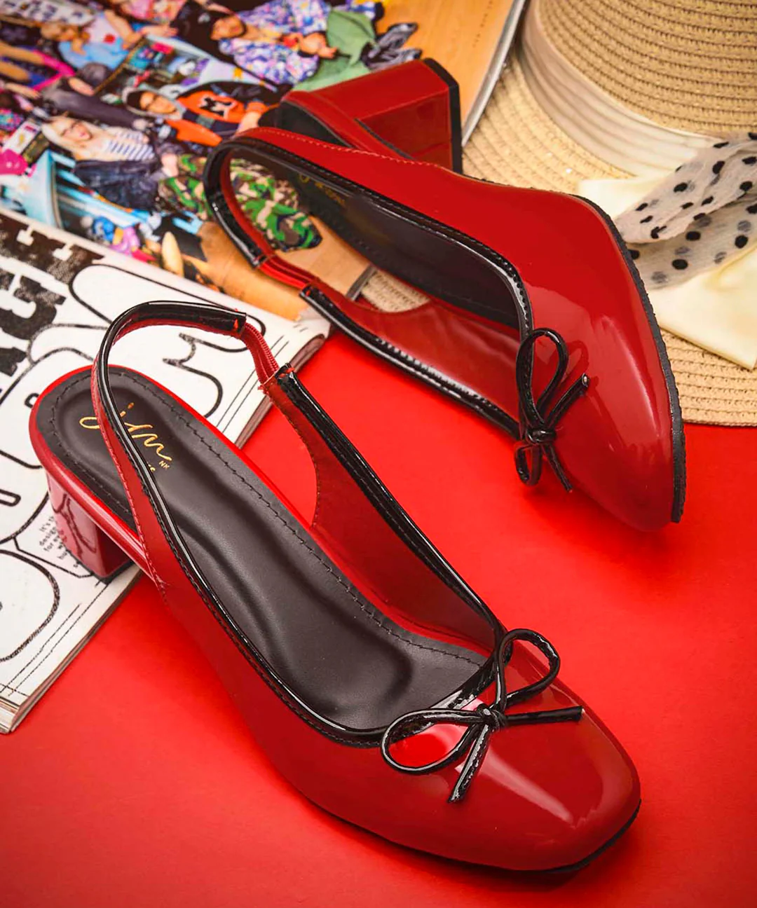 JM Looks Sling-back Block Heels Blush Pink, Red, Cherry - Image 5