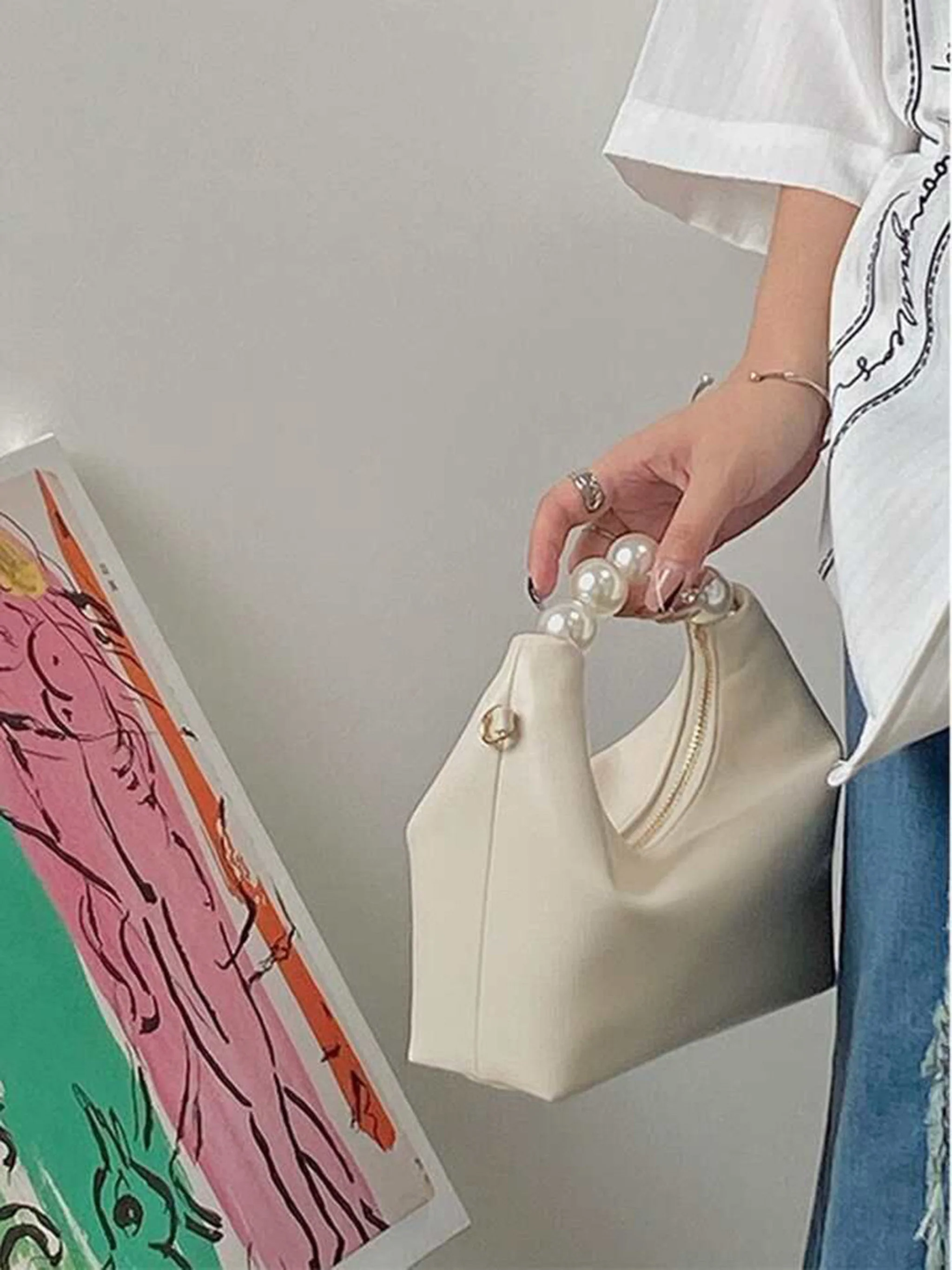 Elegant Pearl Accent Handbag - Image 5