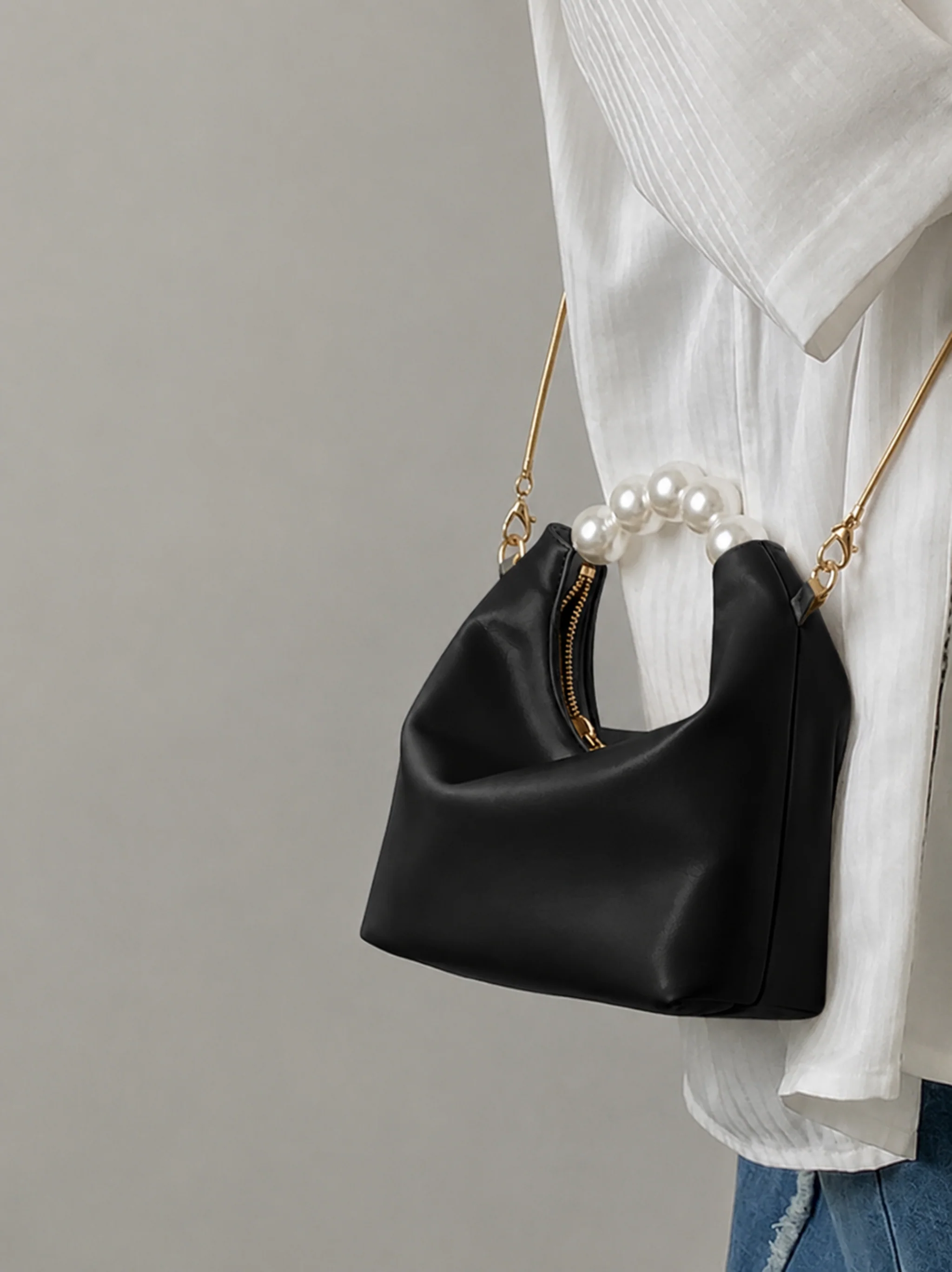 Elegant Pearl Accent Handbag - Image 9