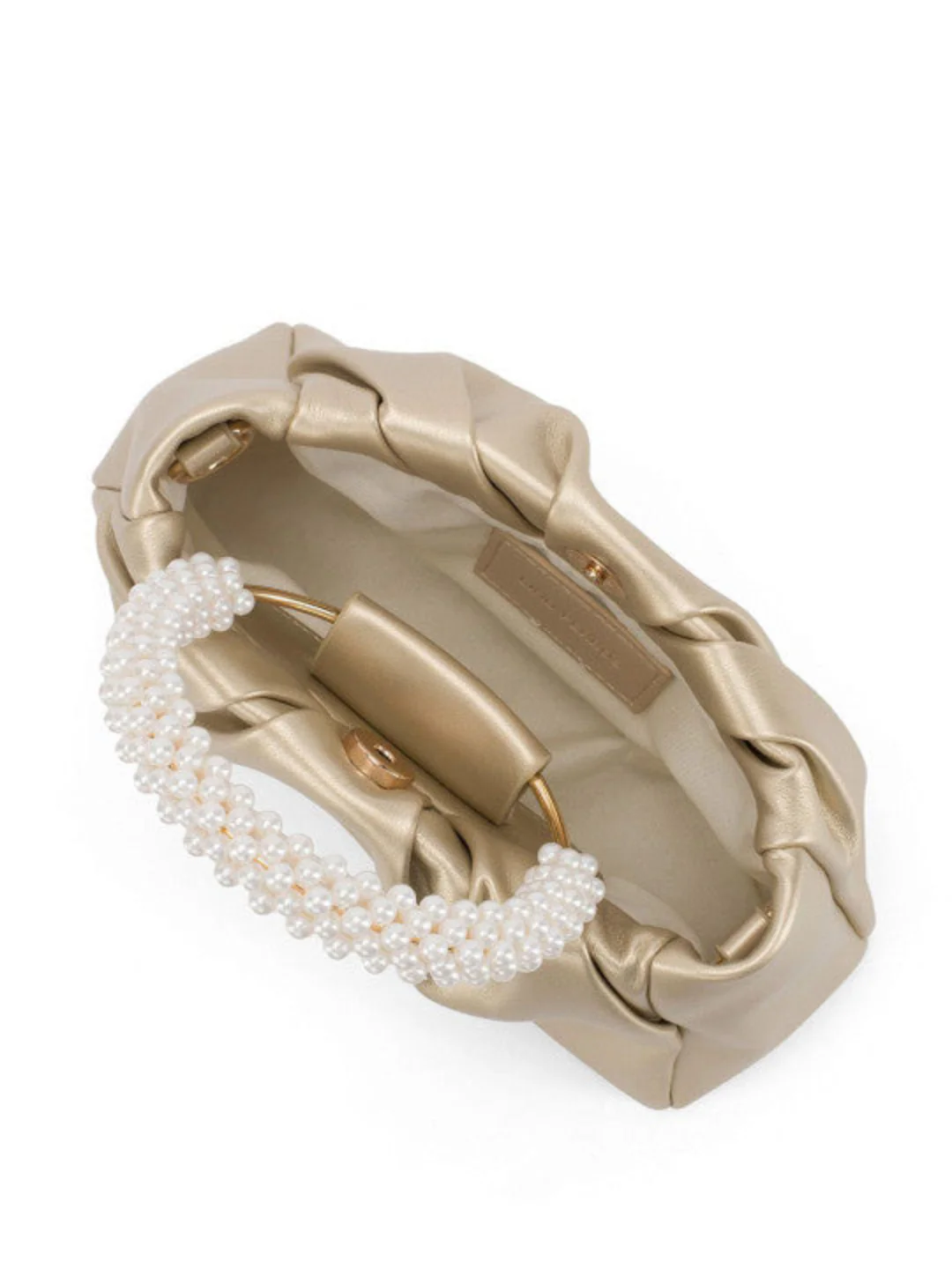 Luxe Ruched Handbag with Pearl Handle - Image 5