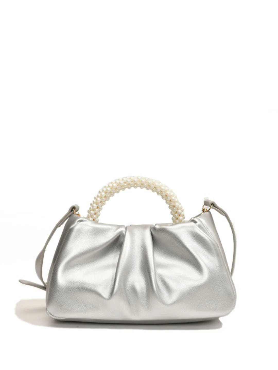 Luxe Ruched Handbag with Pearl Handle - Image 6