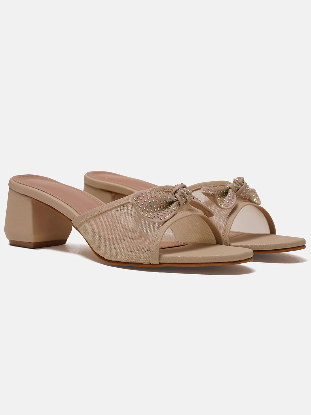 Bow Block Heel Mules for Women with Rhinestone Embellishment - Image 13