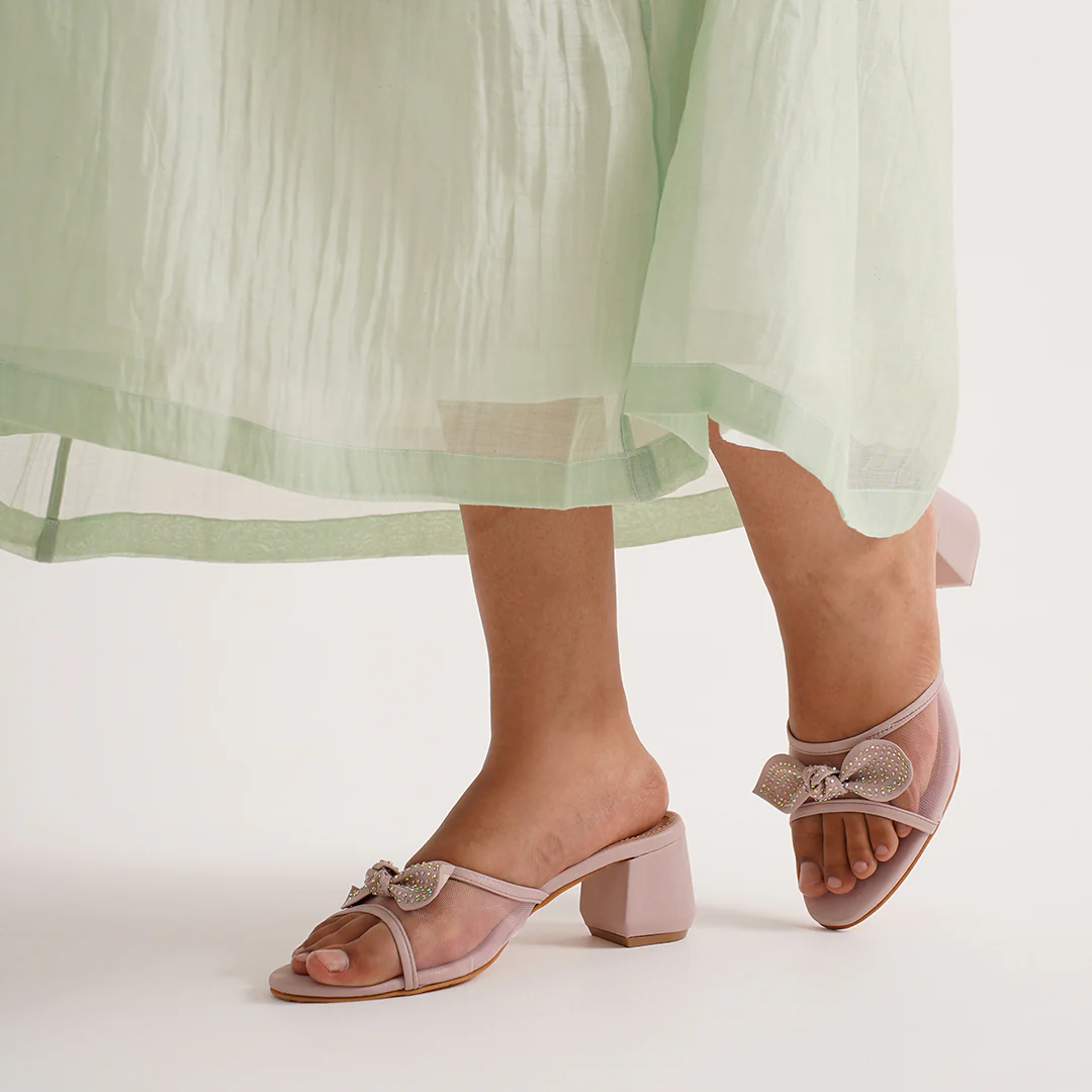 Bow Block Heel Mules for Women with Rhinestone Embellishment - Image 18