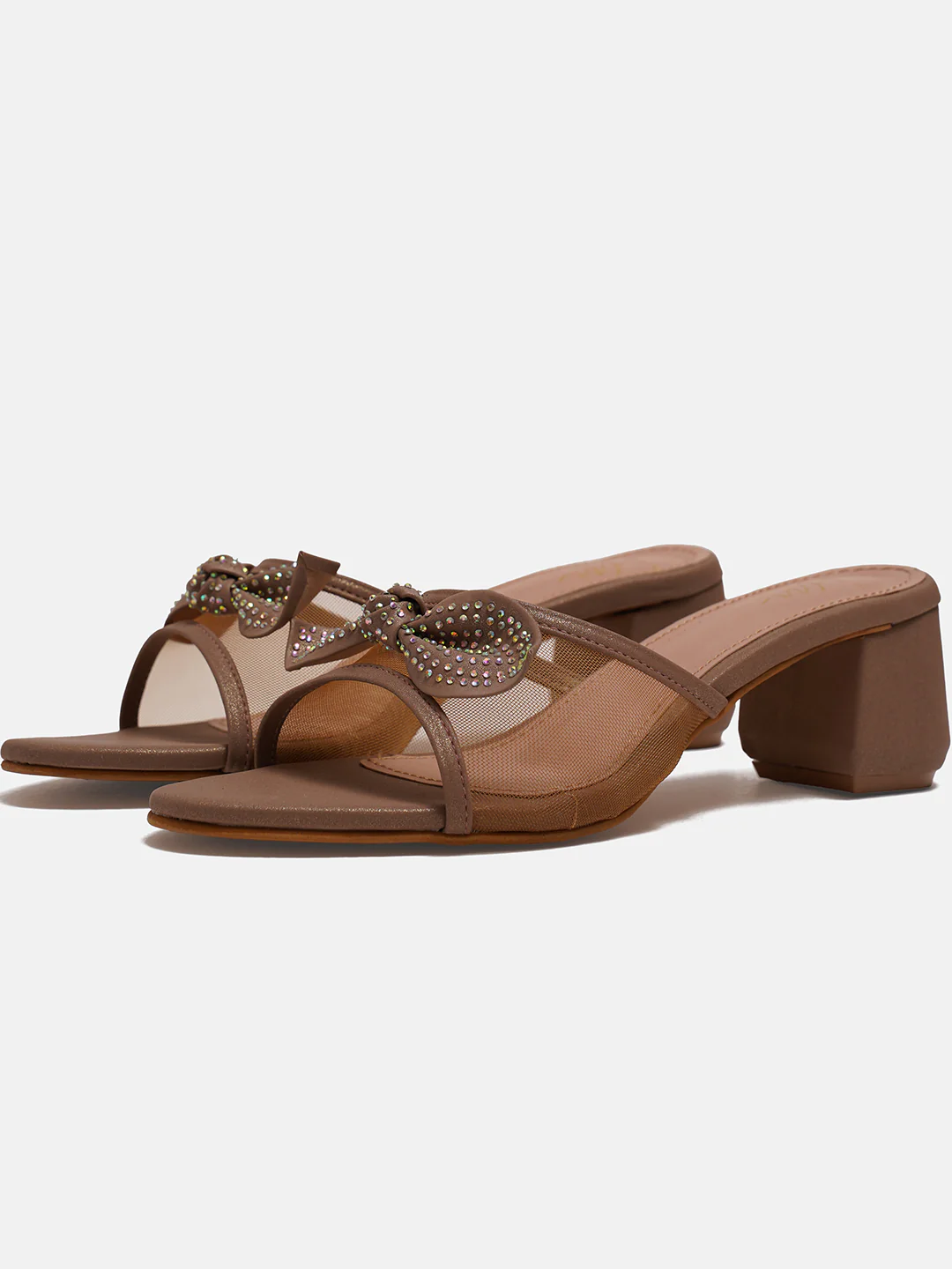 Bow Block Heel Mules for Women with Rhinestone Embellishment - Image 5