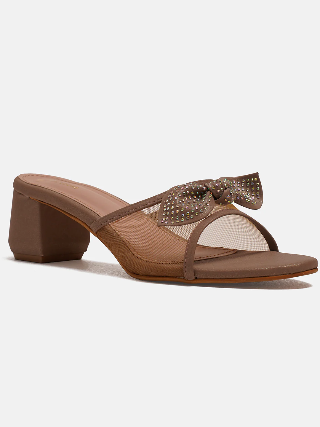Bow Block Heel Mules for Women with Rhinestone Embellishment - Image 6