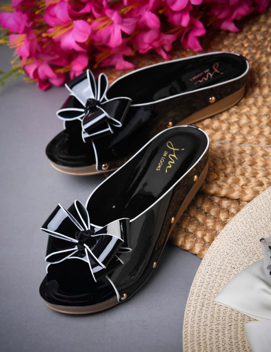 Women Platform Wedge Slide Peep Toe With Bow - Image 4