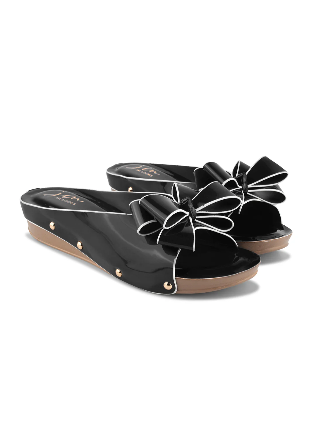 Women Platform Wedge Slide Peep Toe With Bow - Image 5