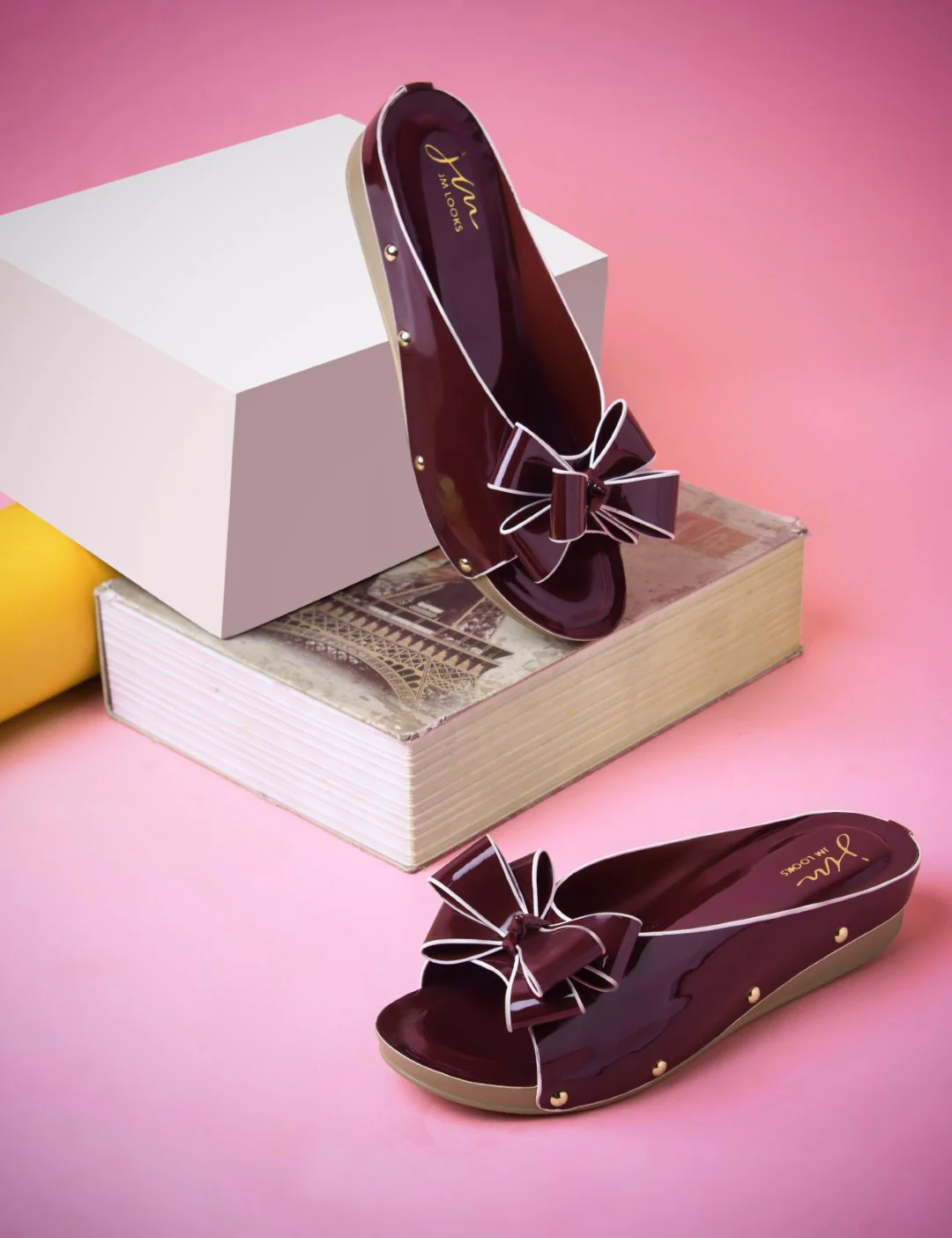 Women Platform Wedge Slide Peep Toe With Bow - Image 7