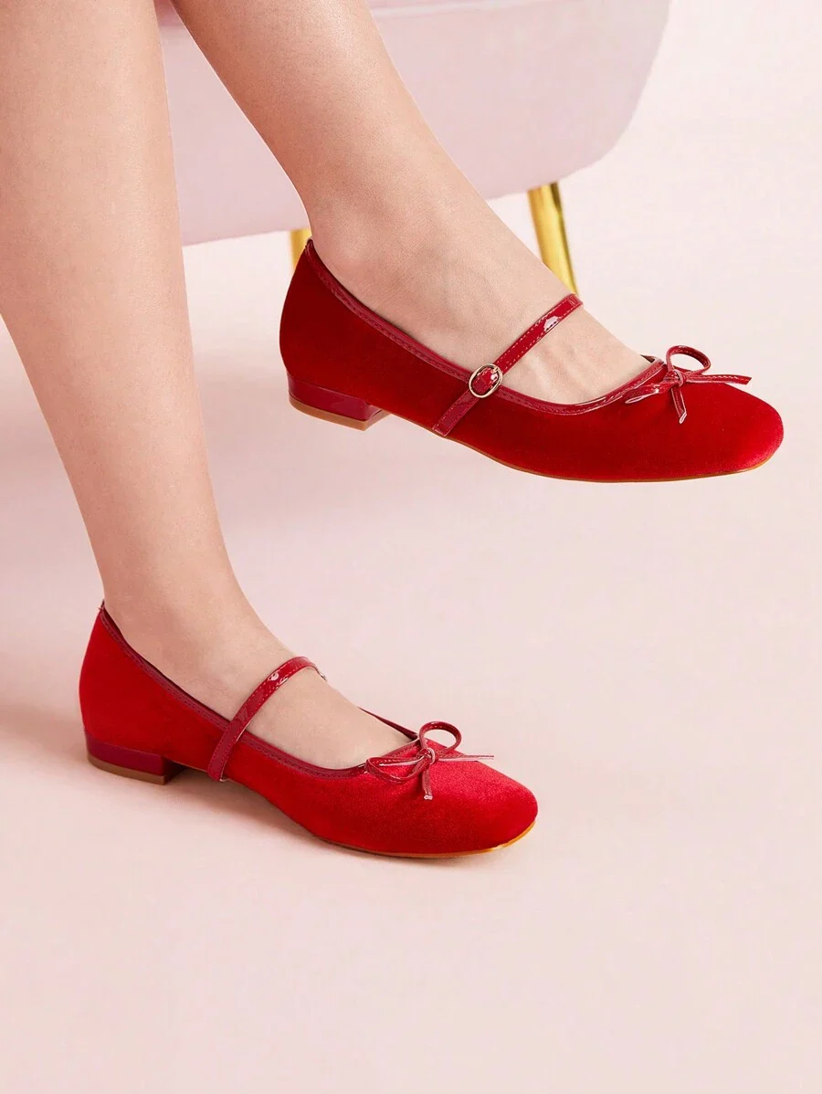 JM Looks Bow Flat Square Toe Mary Jane Shoes - Image 14