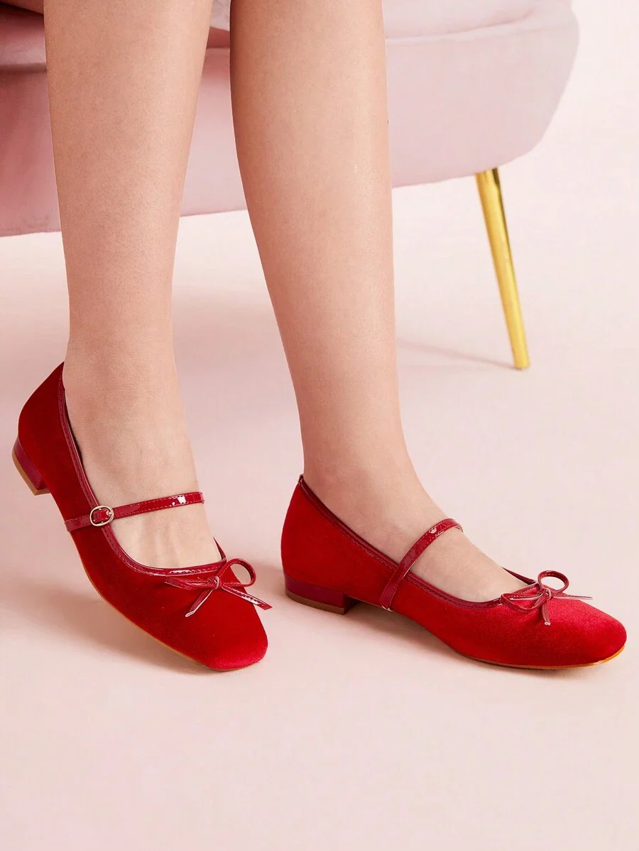 JM Looks Bow Flat Square Toe Mary Jane Shoes - Image 15