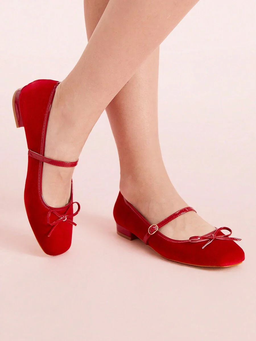 JM Looks Bow Flat Square Toe Mary Jane Shoes - Image 16