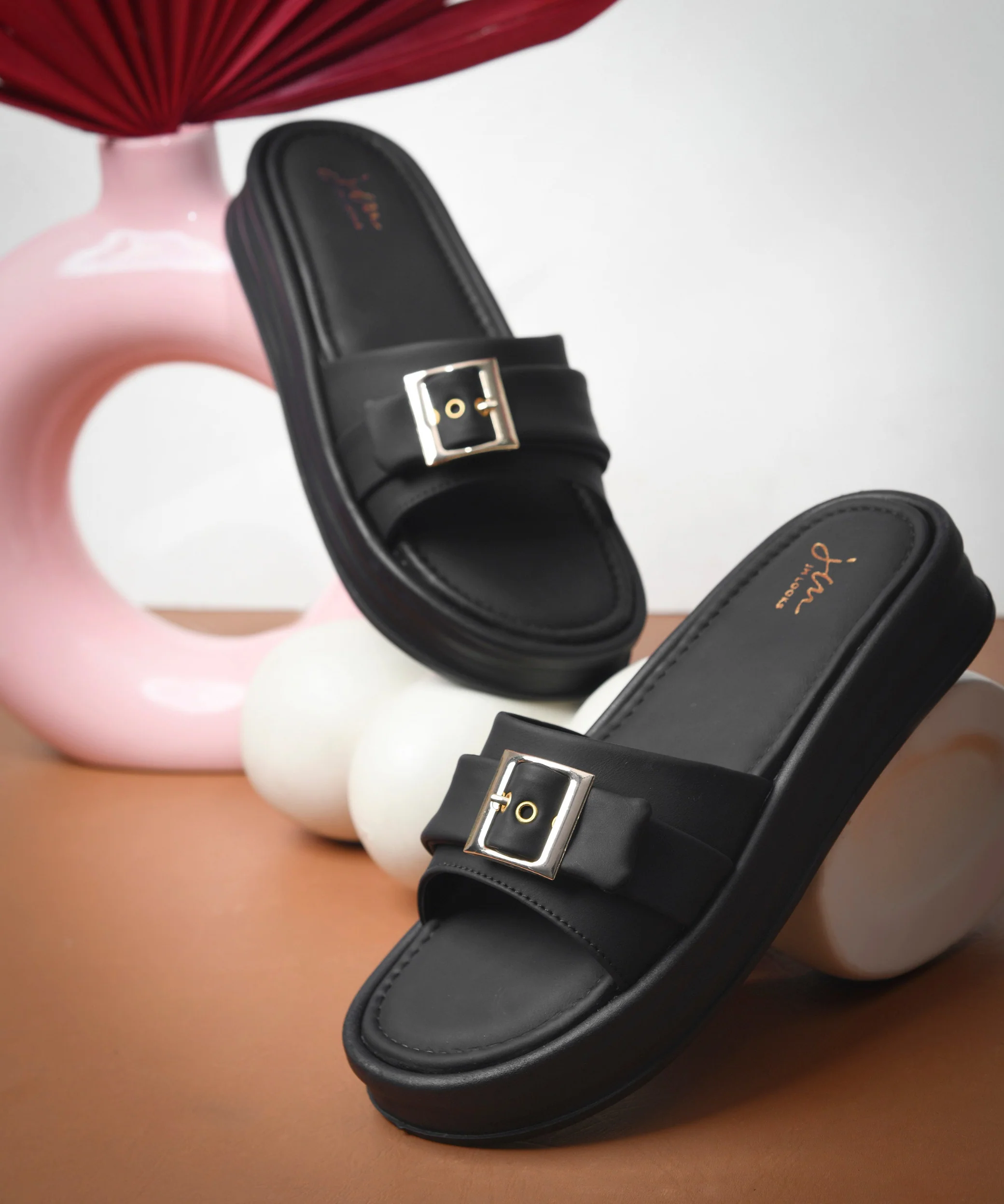 Buckle Strap Platform Slide Sandals for Women Cushioned Comfort