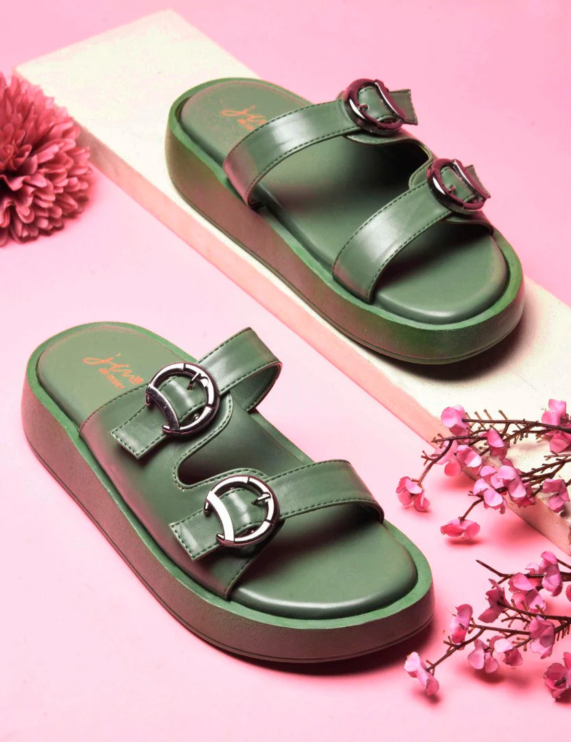 JM Looks Adjustable Double Buckle Strap Platform Slides Sandals - Image 15