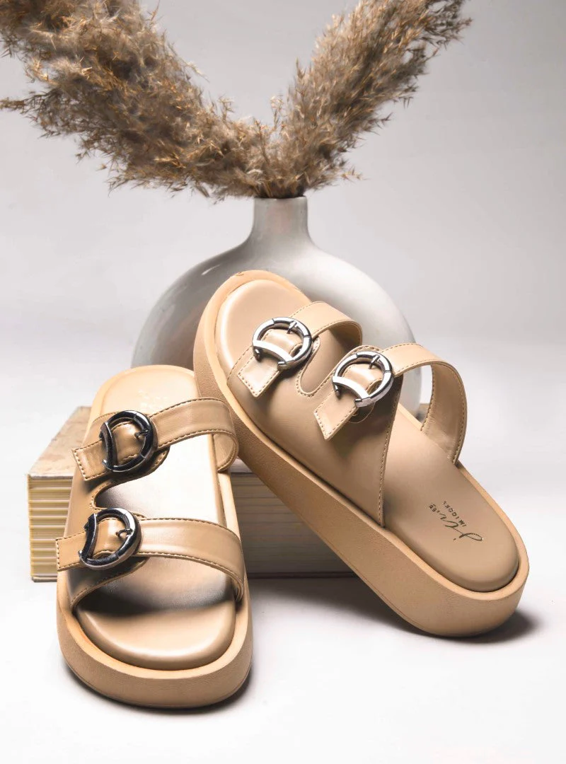 JM Looks Adjustable Double Buckle Platform Slides for Women, Flatform Sole