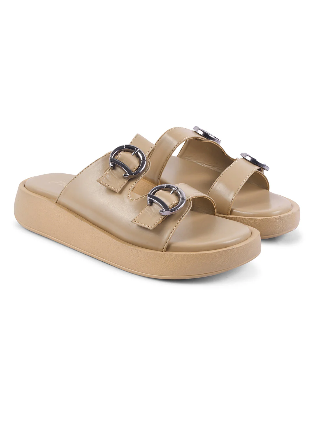 JM Looks Adjustable Double Buckle Platform Slides for Women, Flatform Sole - Image 11