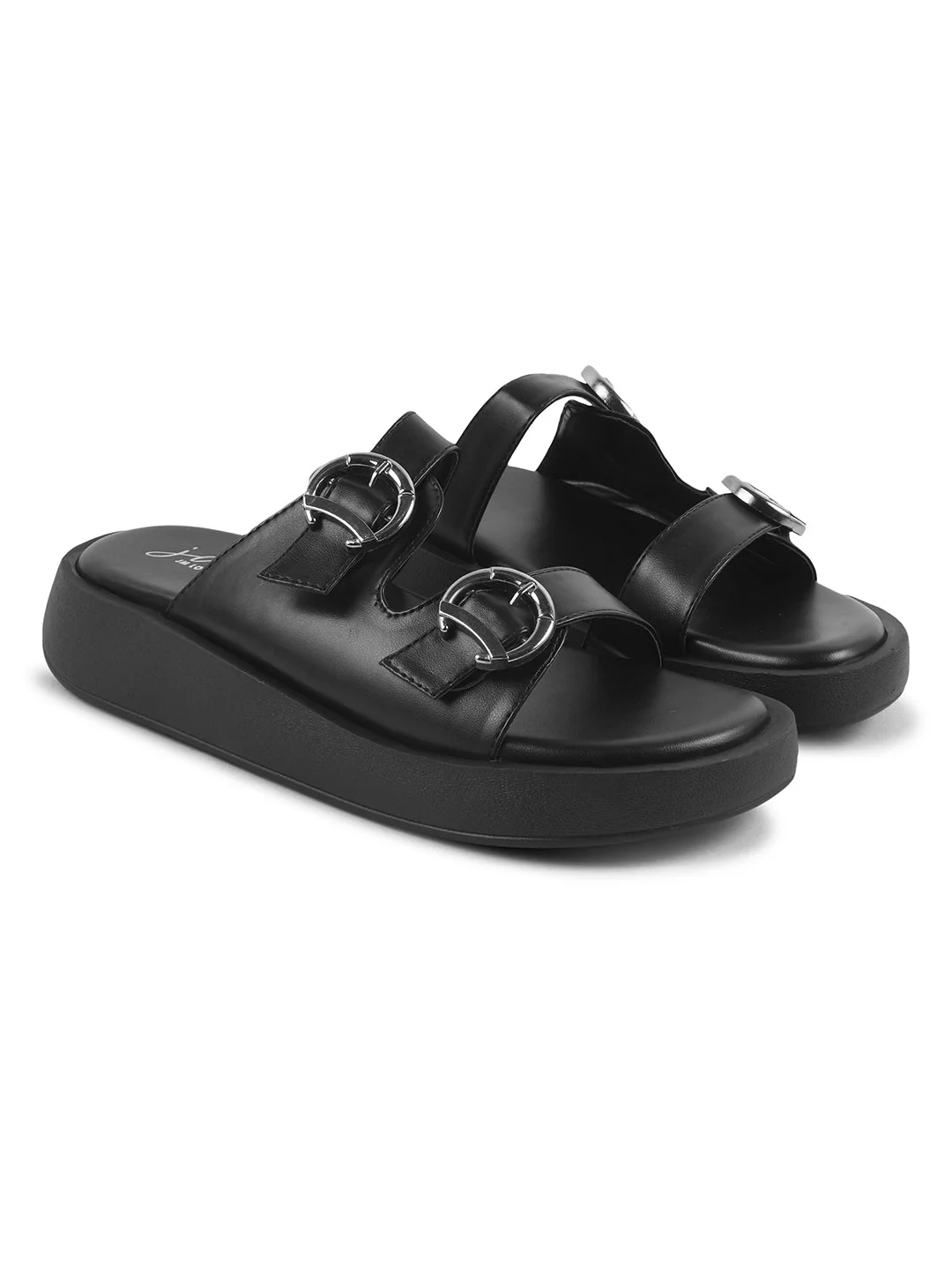 JM Looks Adjustable Double Buckle Platform Slides for Women, Flatform Sole - Image 6