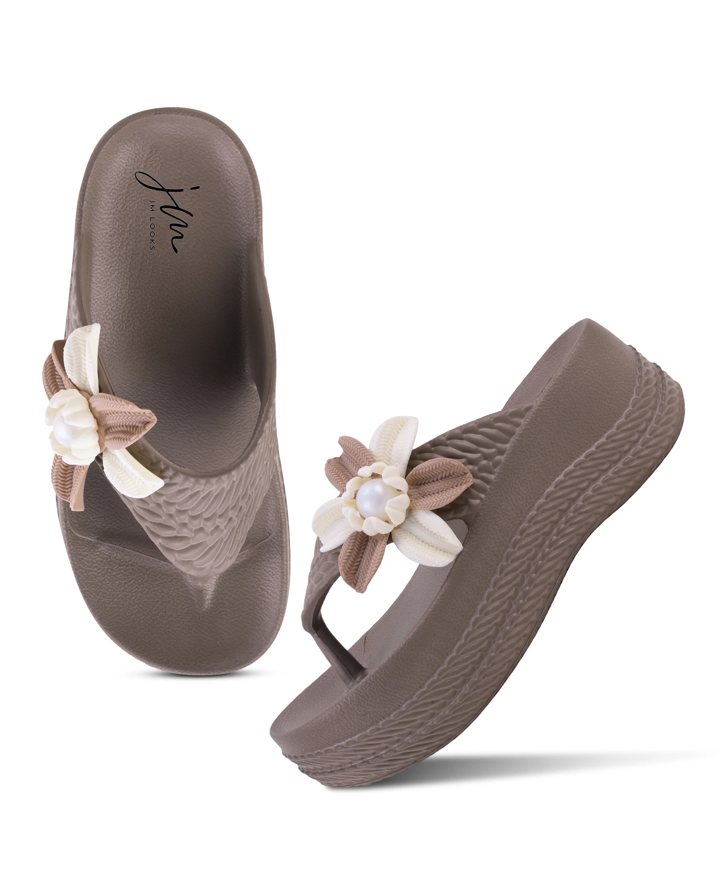 Casual Platform Flip Flops with Flower Accent - Image 5