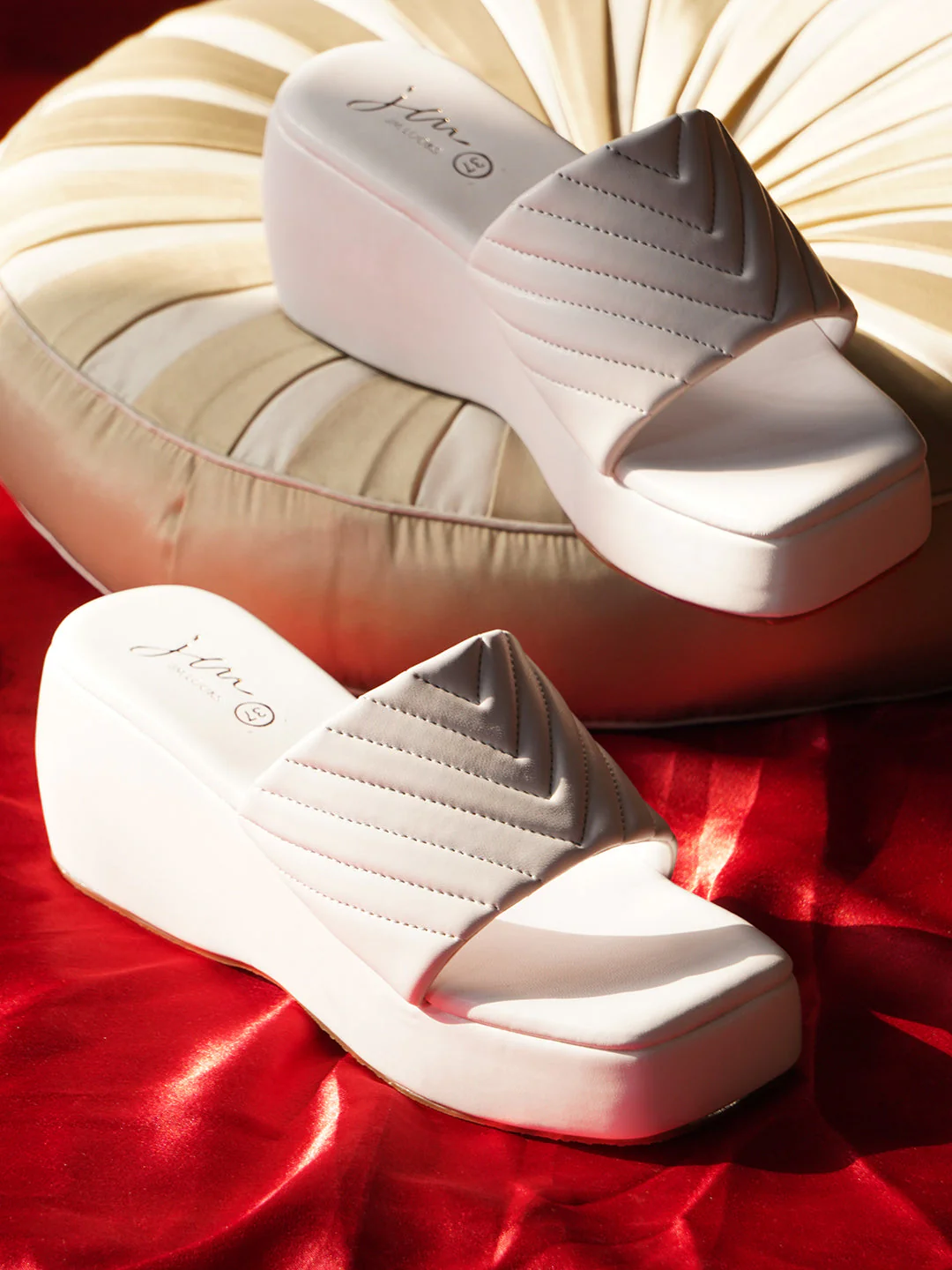 Women Platform Wedge Block Heel Square Open Toe Quilted Sandals - Image 12
