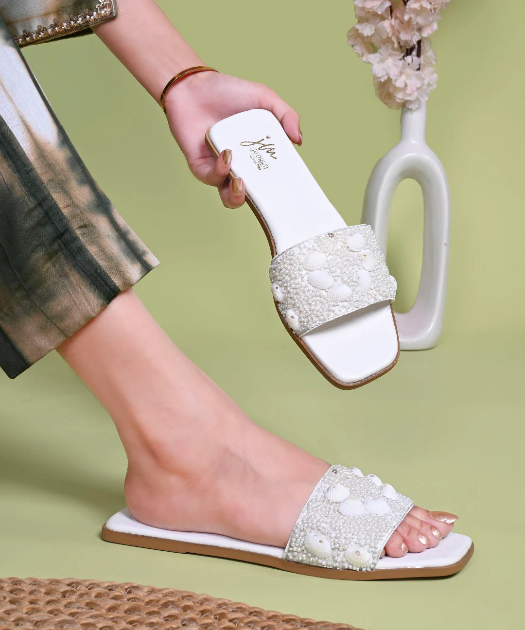 Chic Handcrafted Embellished Slide Flats - Image 14