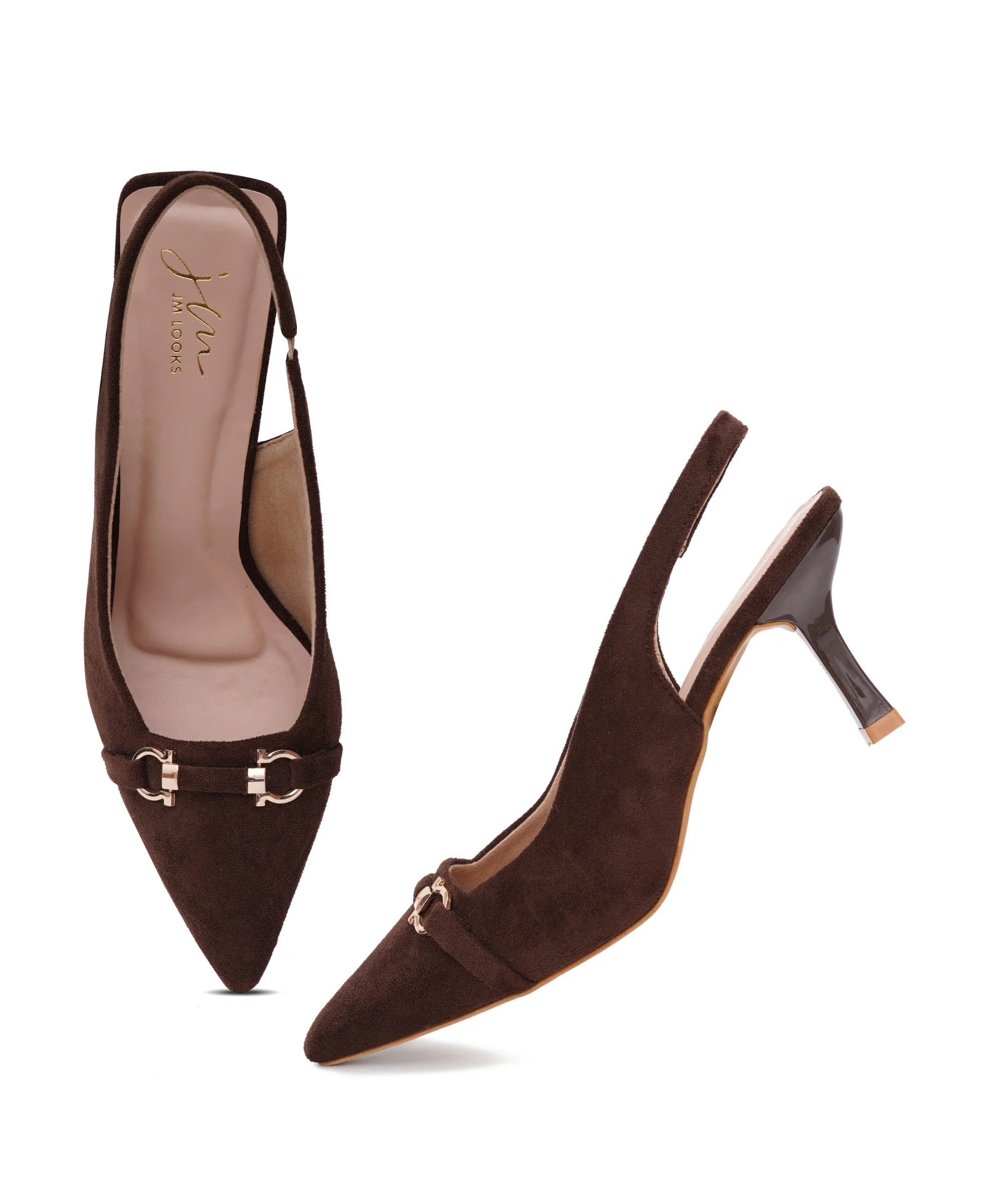 Slingback Kitten Heels for Women with Pointed Toe and Gold Buckle - Image 11