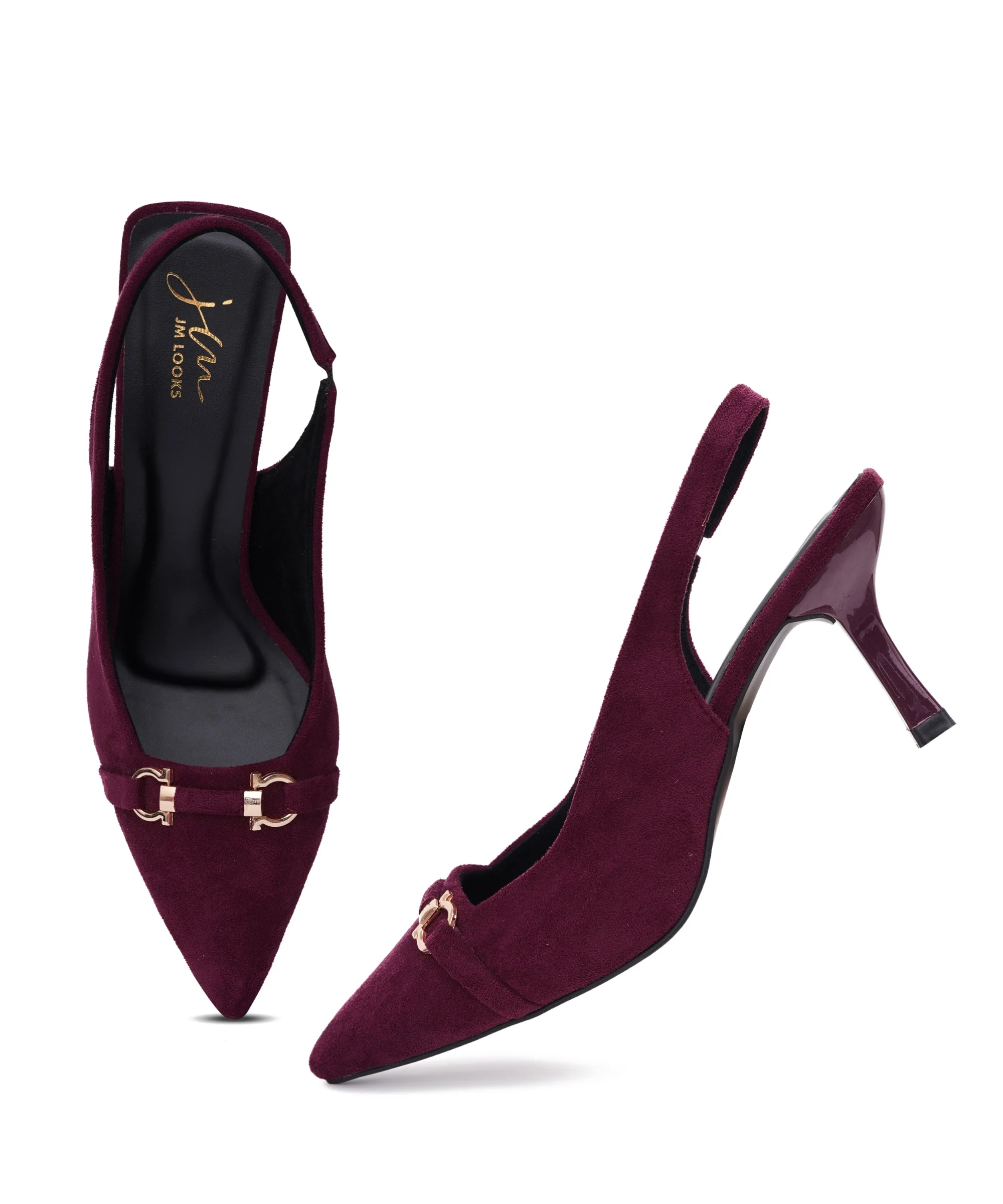 Slingback Kitten Heels for Women with Pointed Toe and Gold Buckle - Image 17