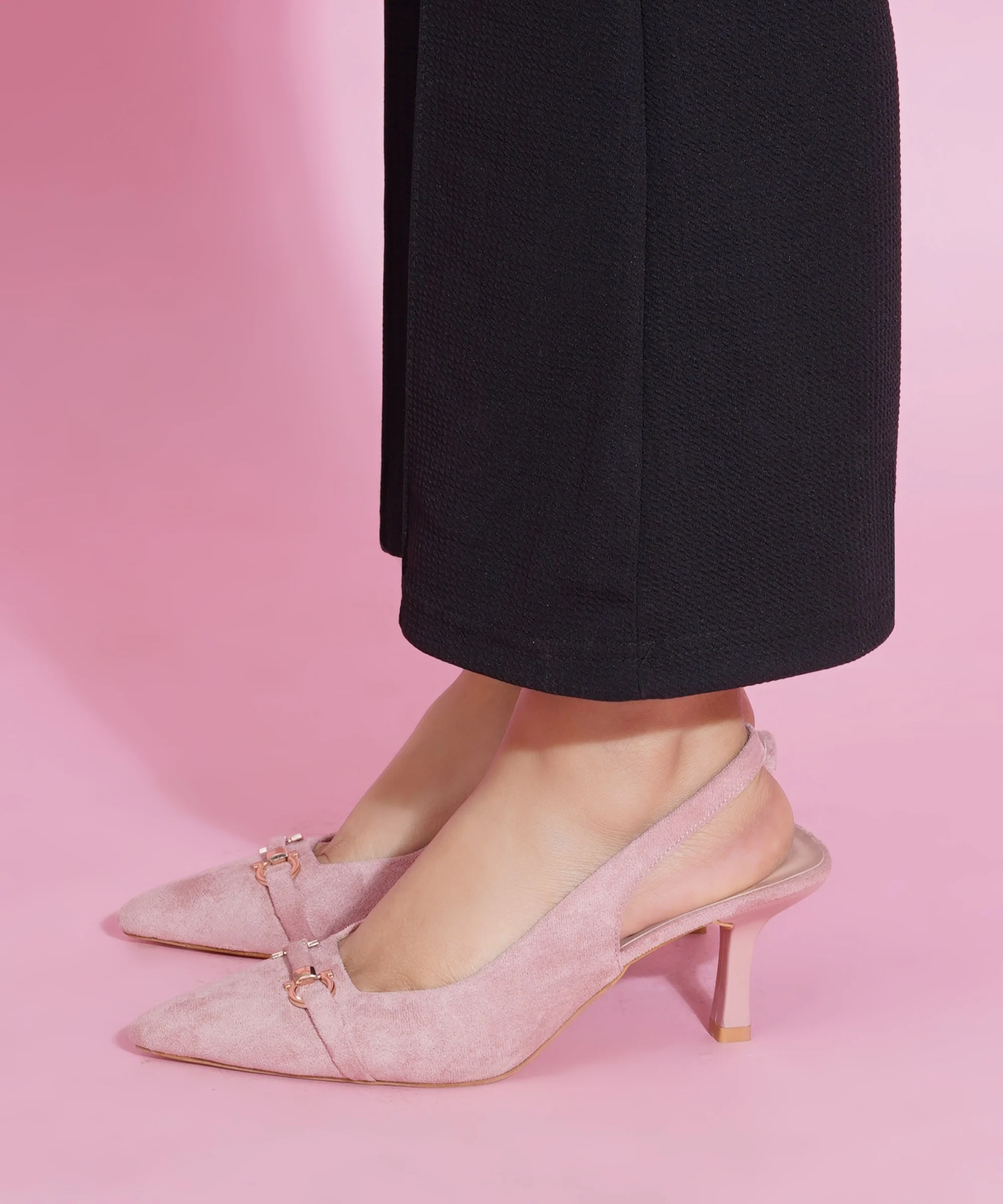 Slingback Kitten Heels for Women with Pointed Toe and Gold Buckle - Image 20