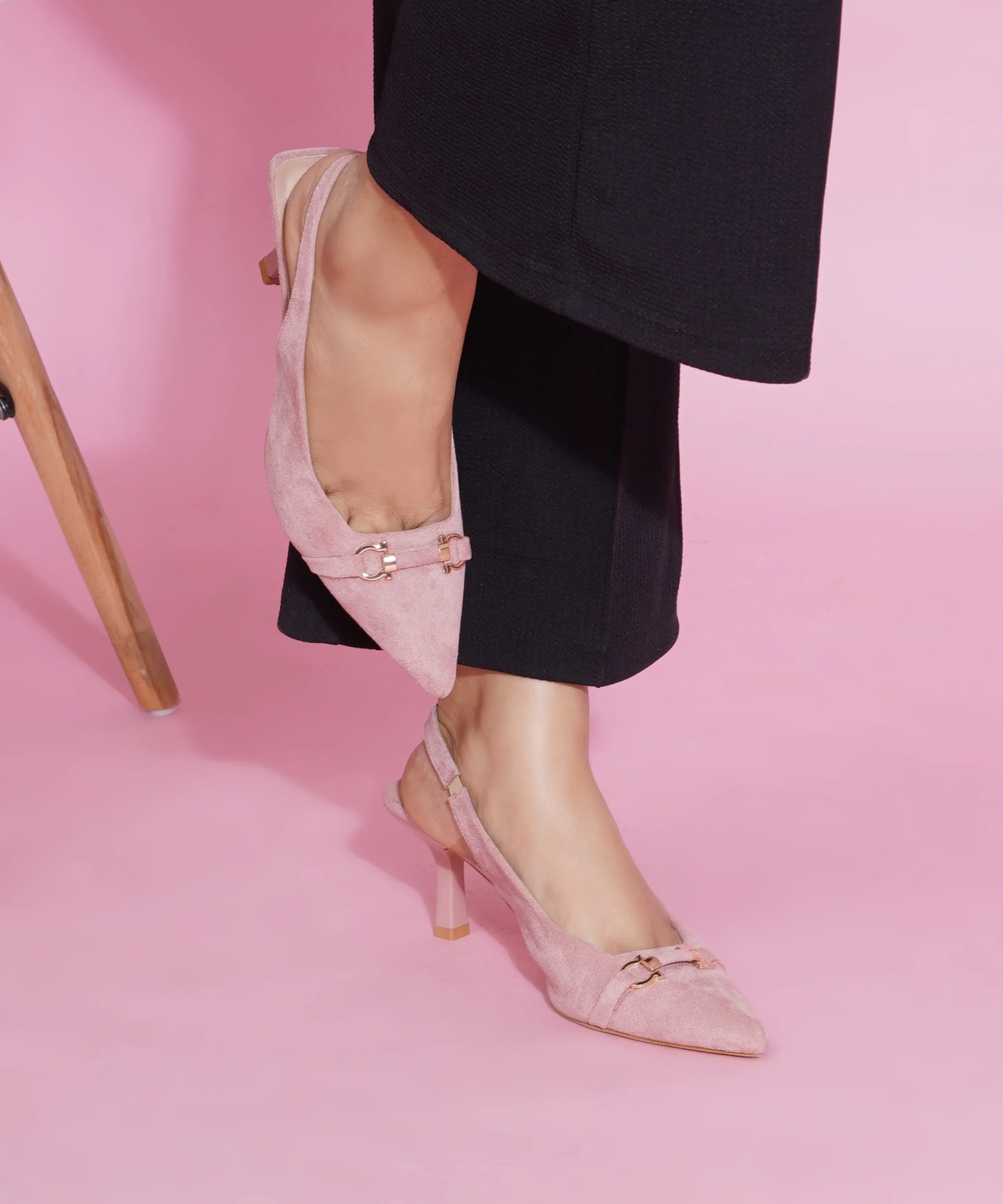 Slingback Kitten Heels for Women with Pointed Toe and Gold Buckle - Image 22