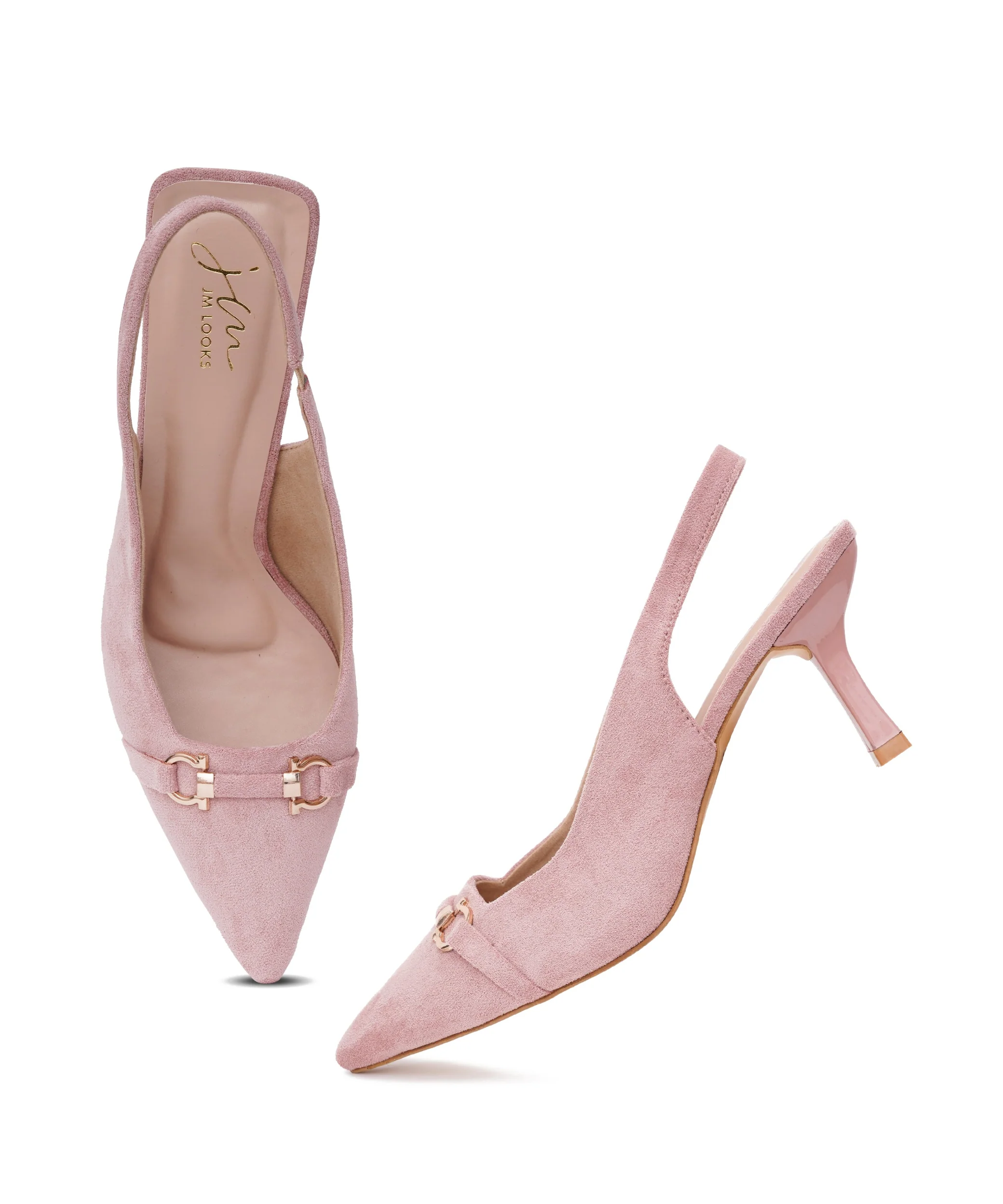Slingback Kitten Heels for Women with Pointed Toe and Gold Buckle - Image 23