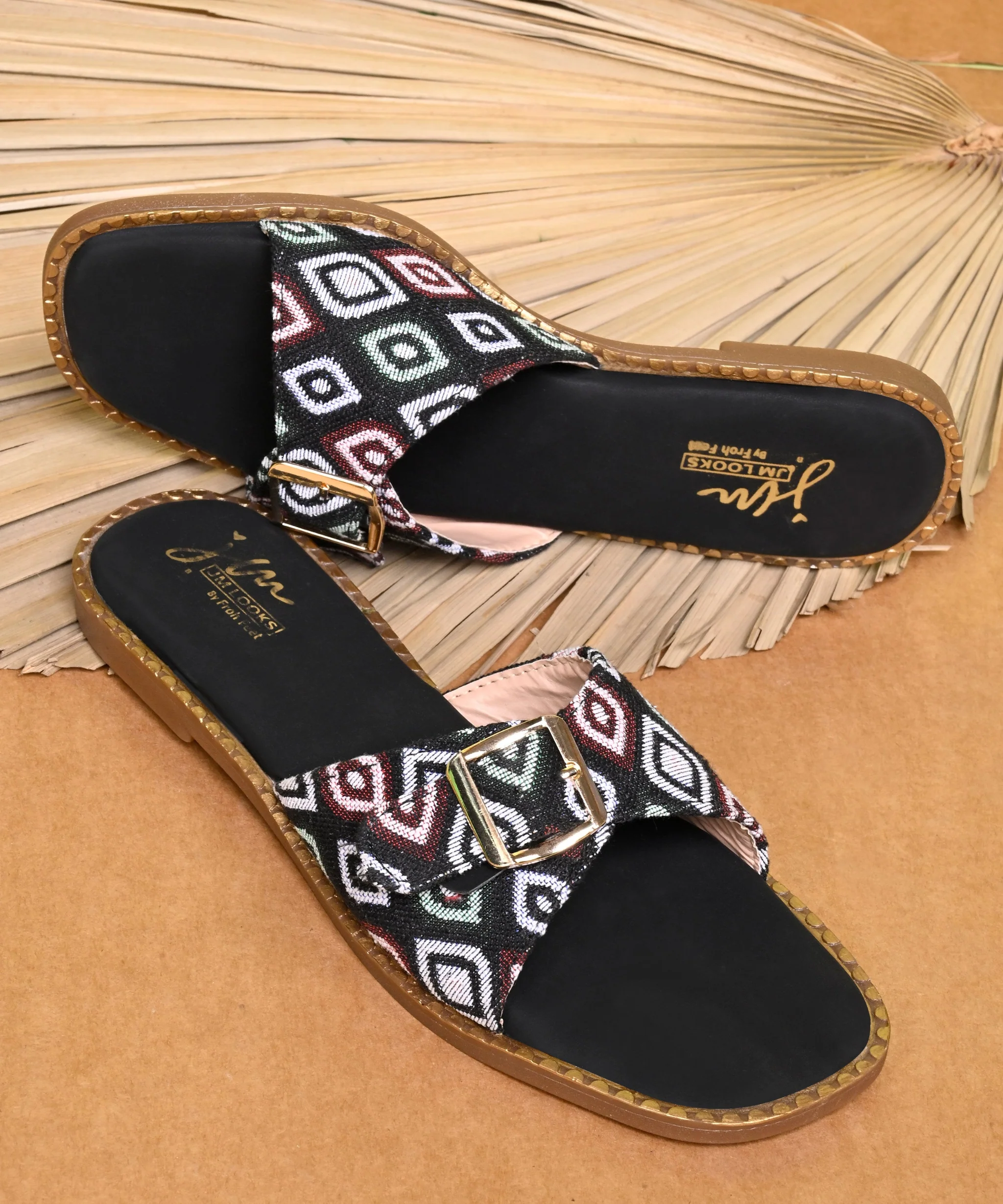 Chic Multicolor Buckle Open-Toe Flats