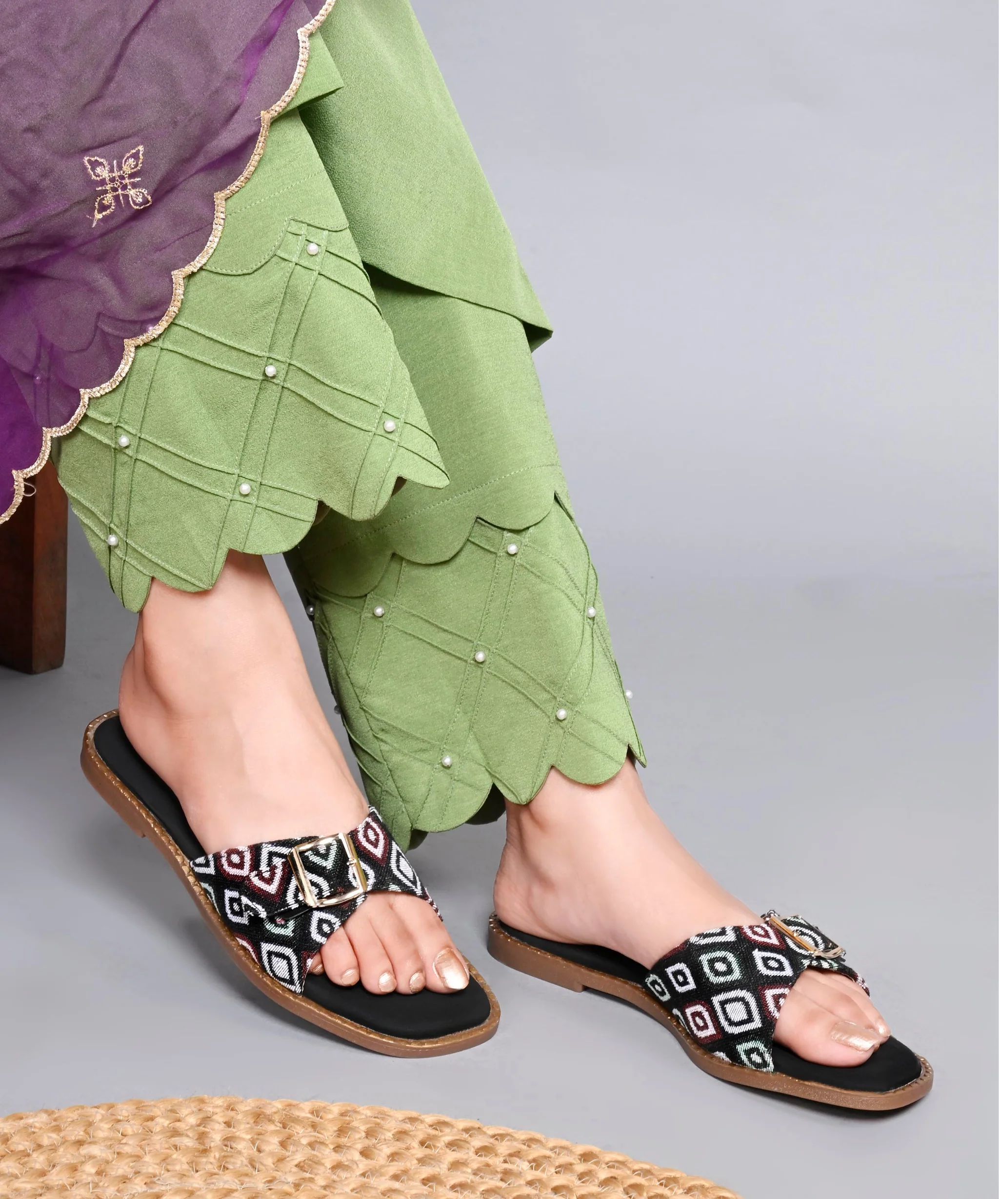 Chic Multicolor Buckle Open-Toe Flats - Image 4
