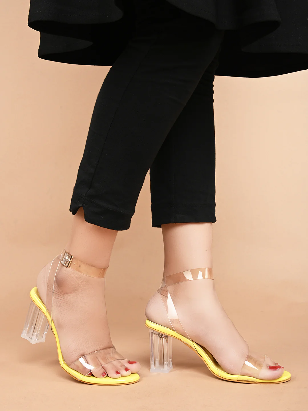 Chunky Heeled Sandals with Transparent Strap - Image 21