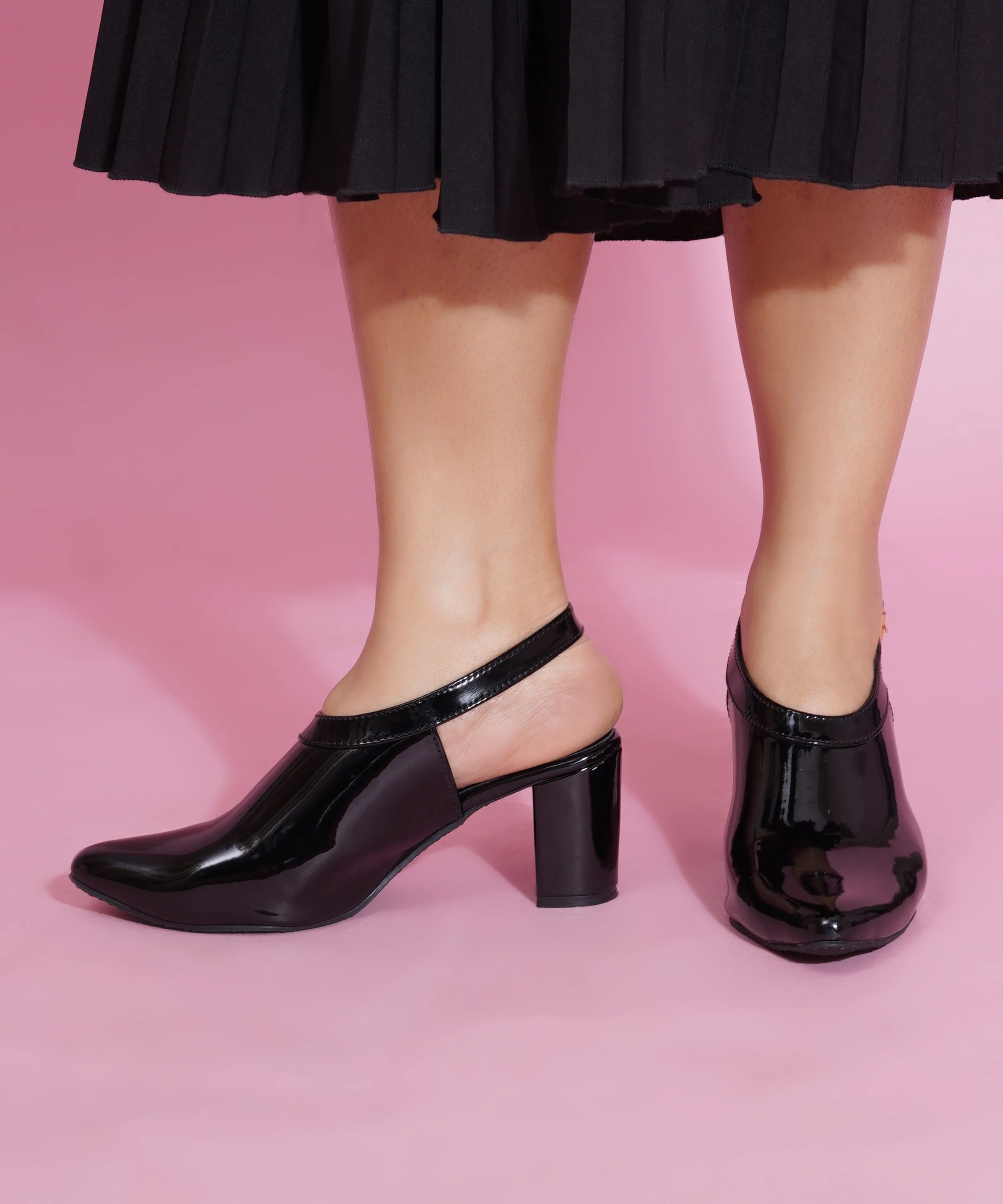 Chunky Patent Heeled Sandal with Ankle Strap - Image 10