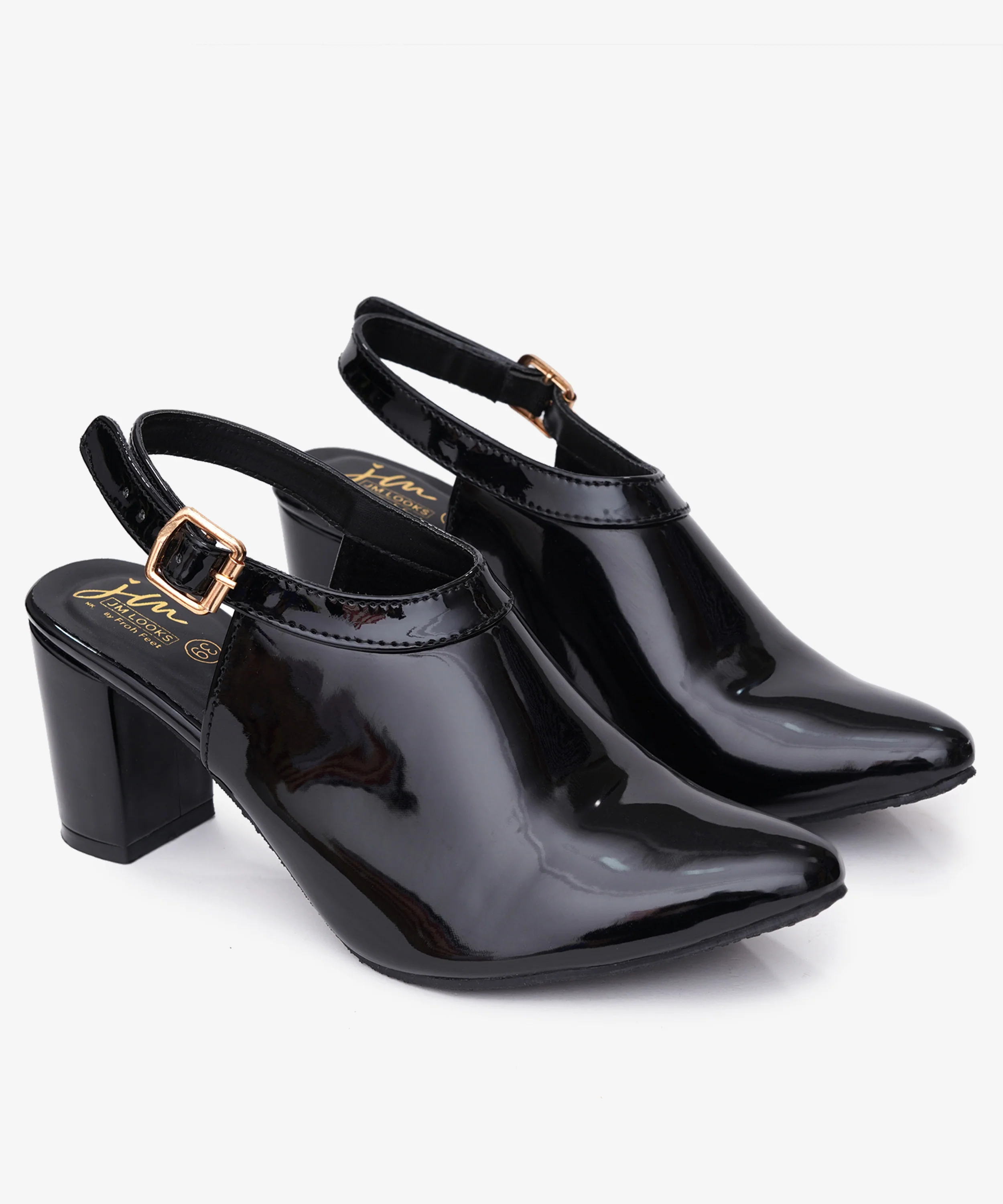 Chunky Patent Heeled Sandal with Ankle Strap - Image 12