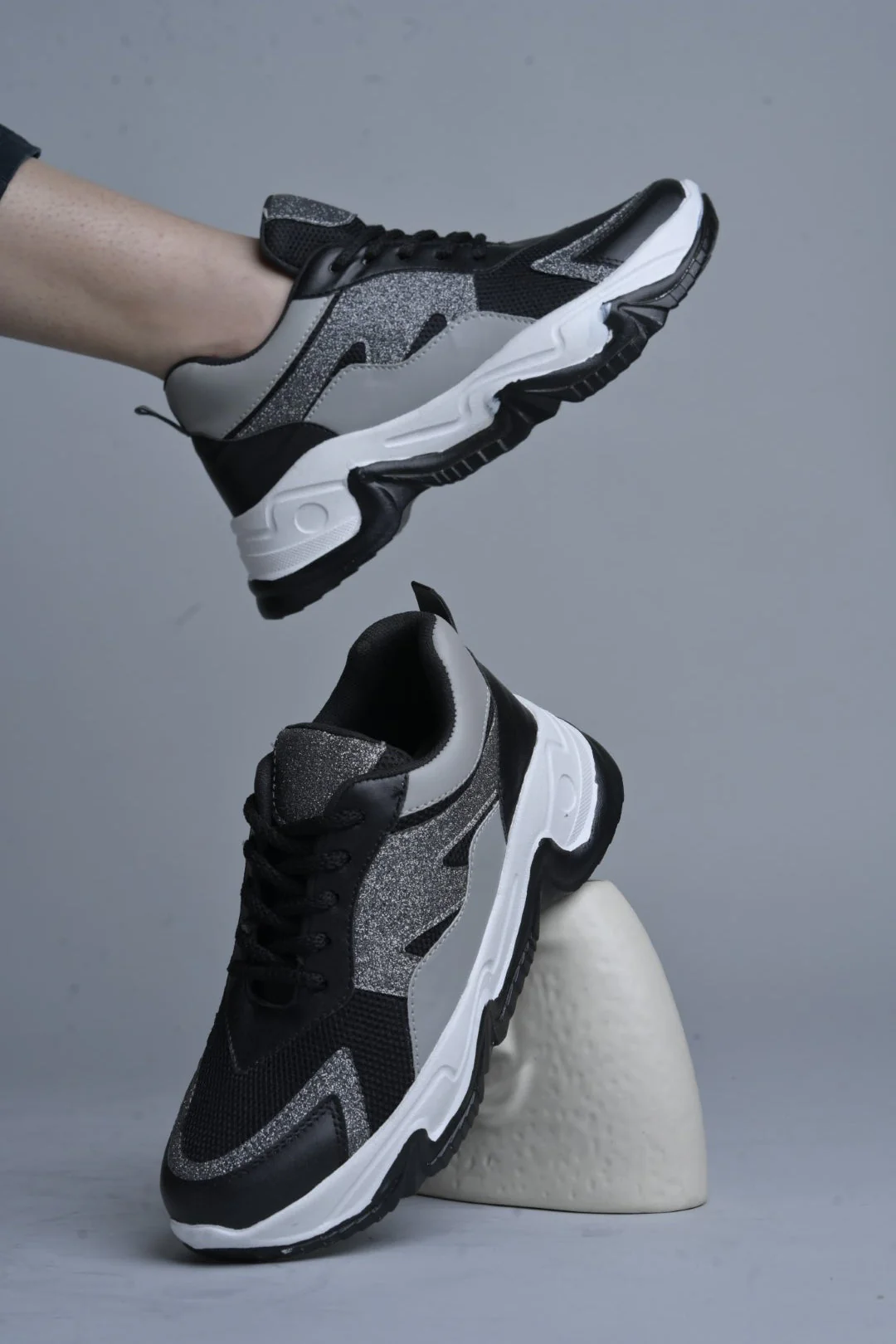 Jm Looks Glitter Panel Chunky Sole Sneakers - Image 5