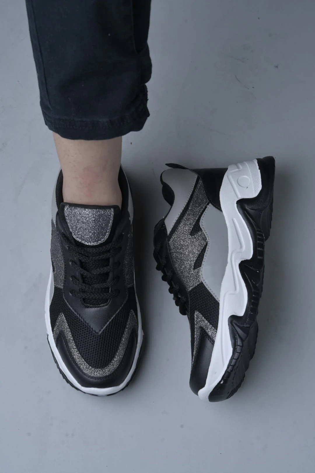 Jm Looks Glitter & Mesh Chunky Sole Sneakers - Image 2