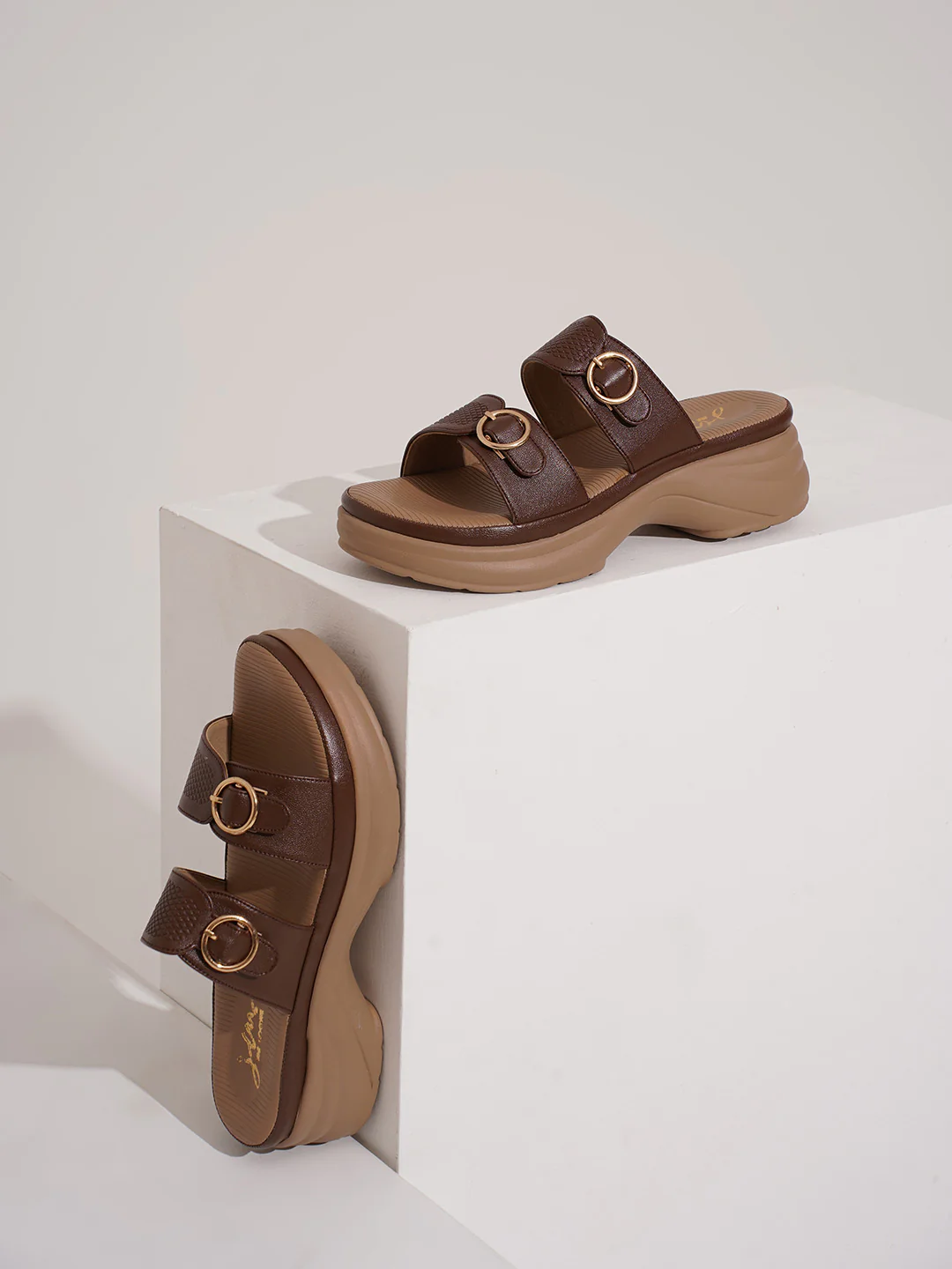 Cushioned Platform Buckle Slides Sandals with Textured Straps and Chunky Sole - Image 19
