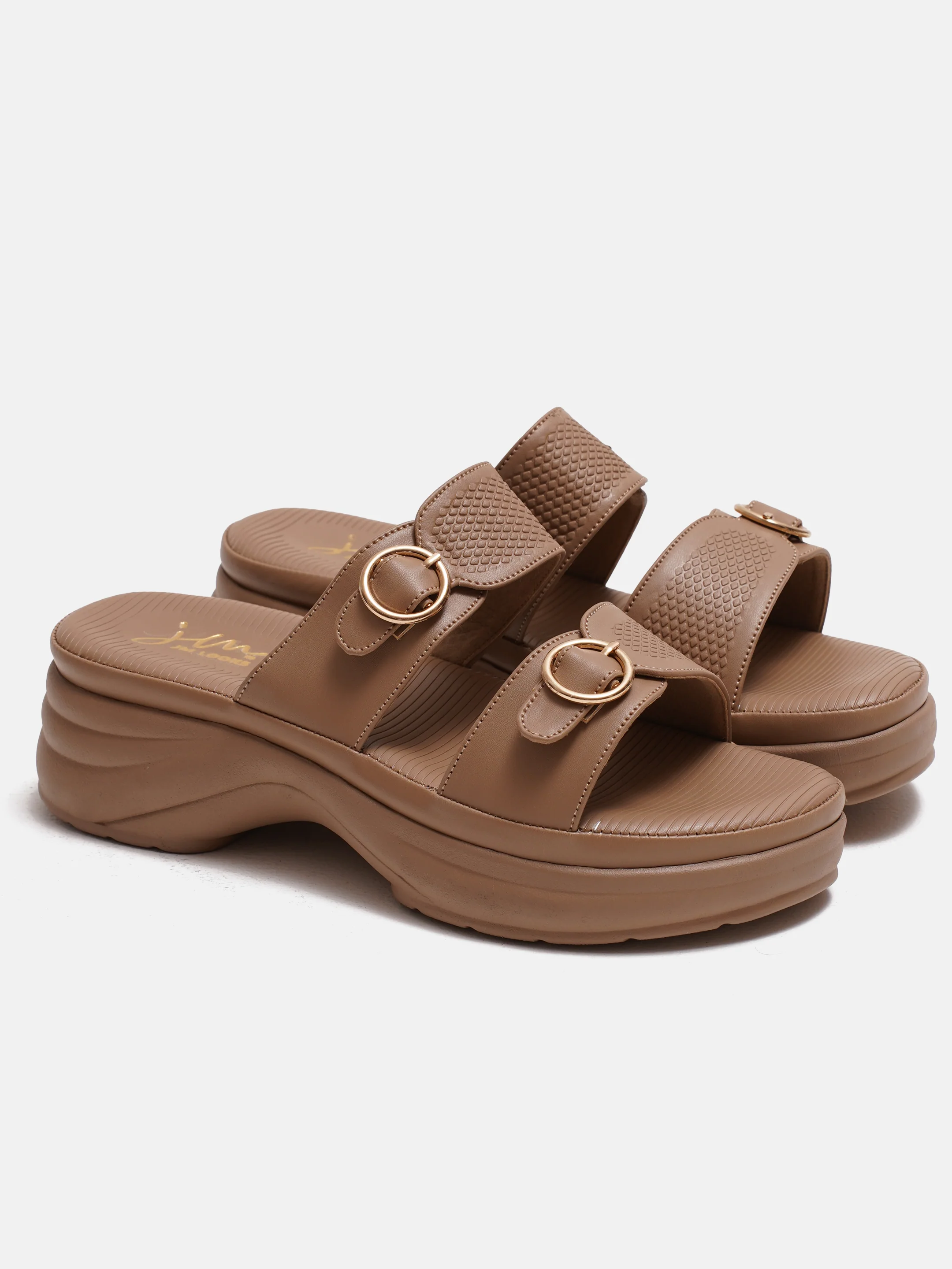 Cushioned Platform Buckle Slides Sandals with Textured Straps and Chunky Sole - Image 6