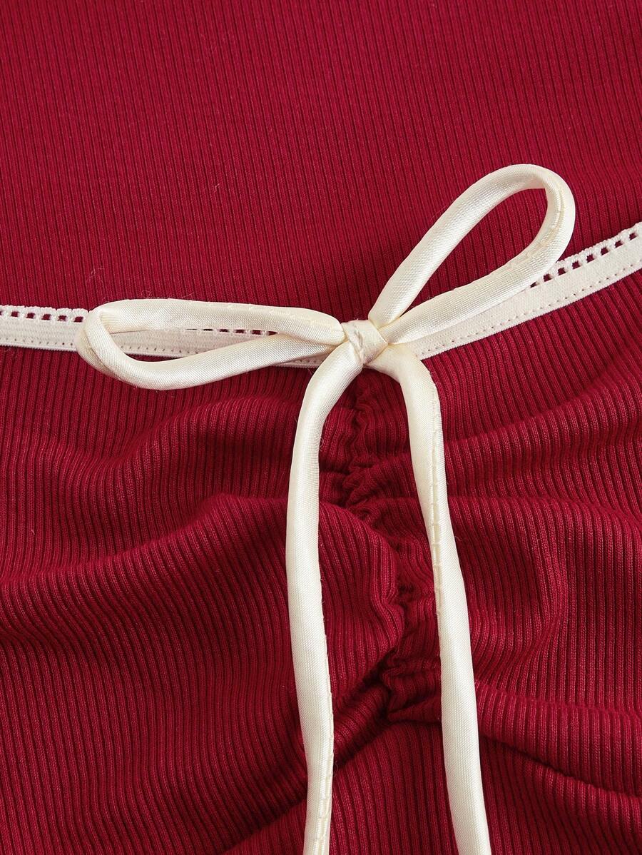 Square Neck Tie-Up Crop Top with Full Sleeves - Image 2