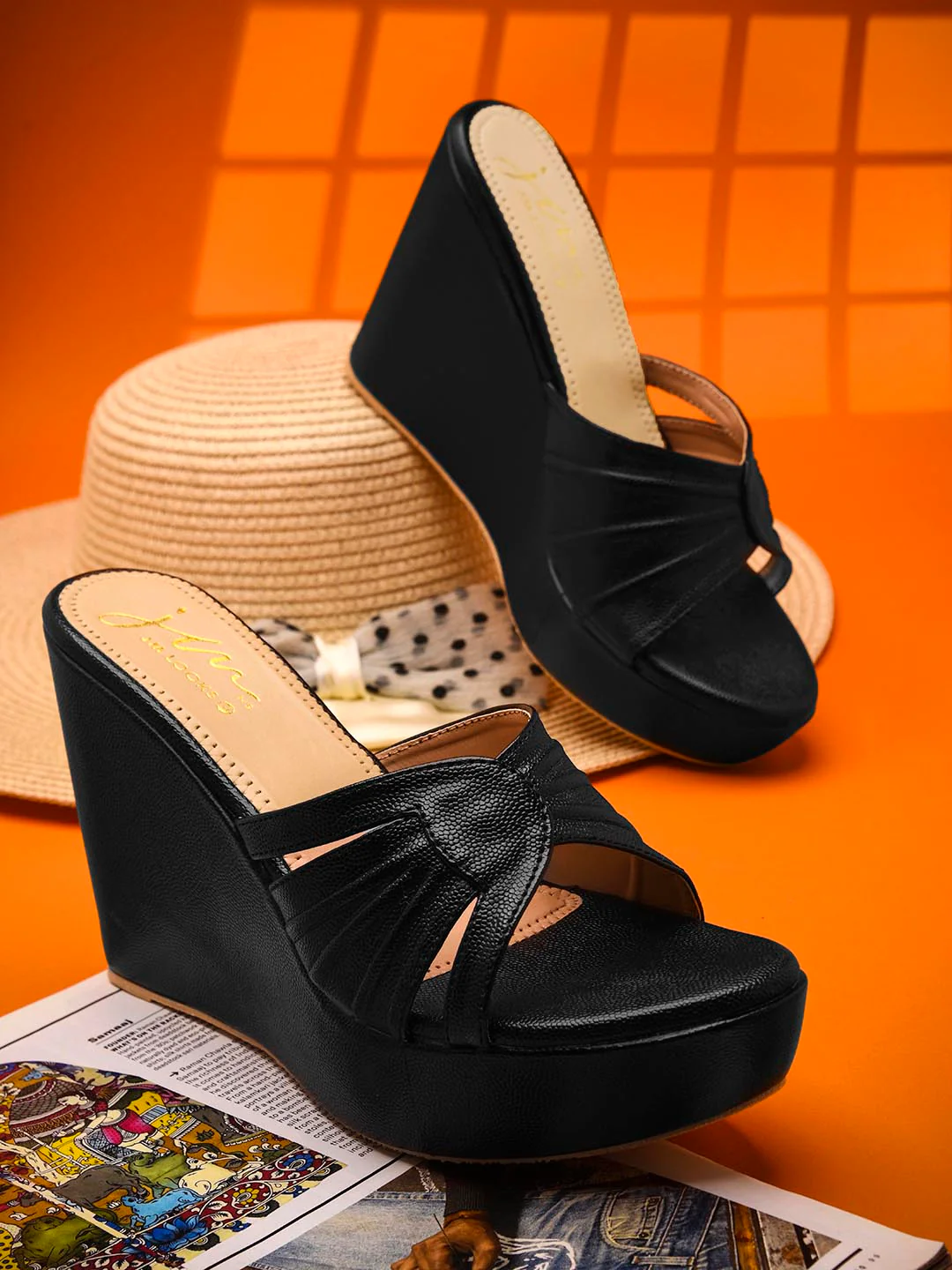 Criss-Cross Wedges for Women Platform Heels Open Toe Slip On Sandals