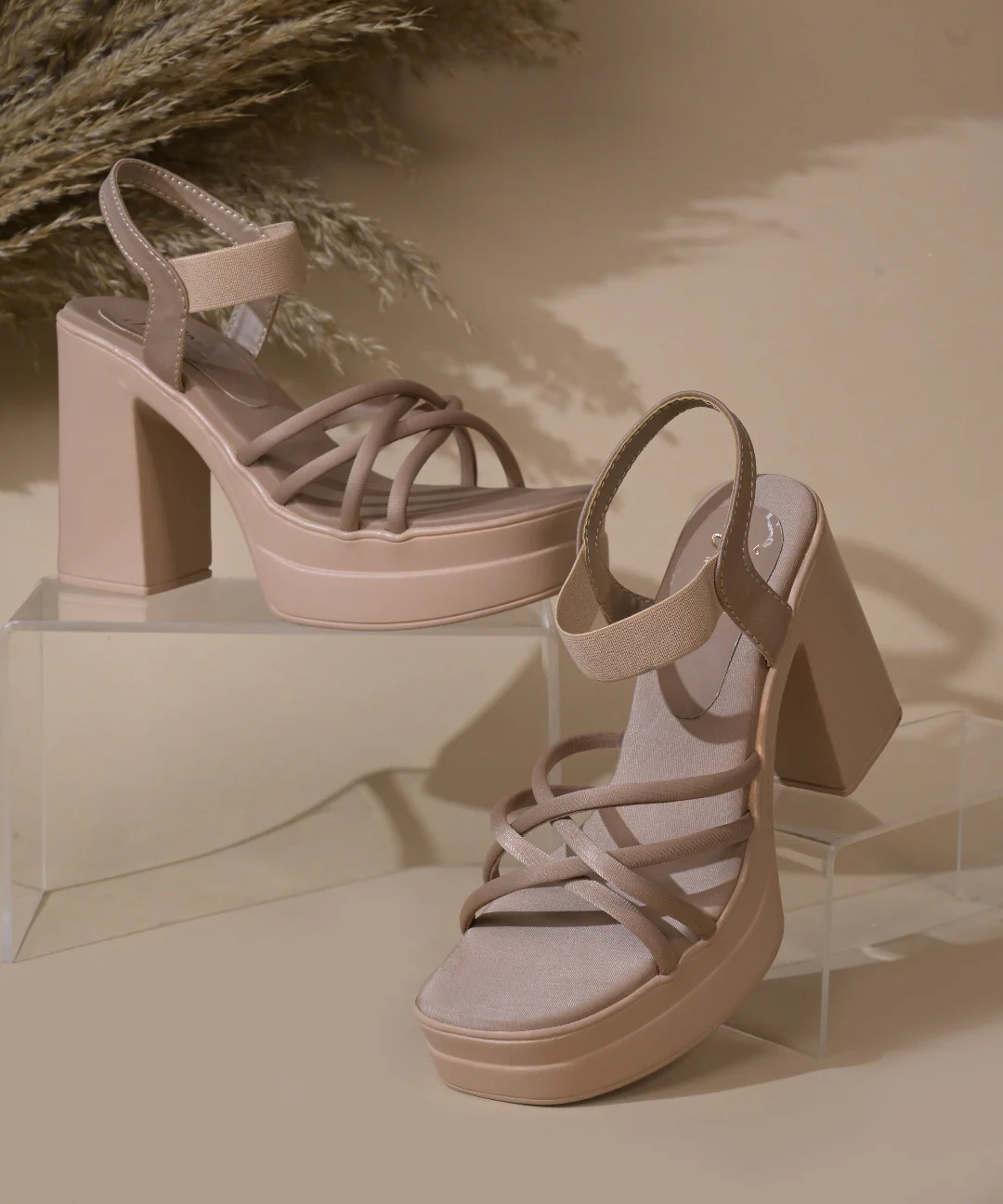 Crisscross Strap Platform Block Heel Sandals