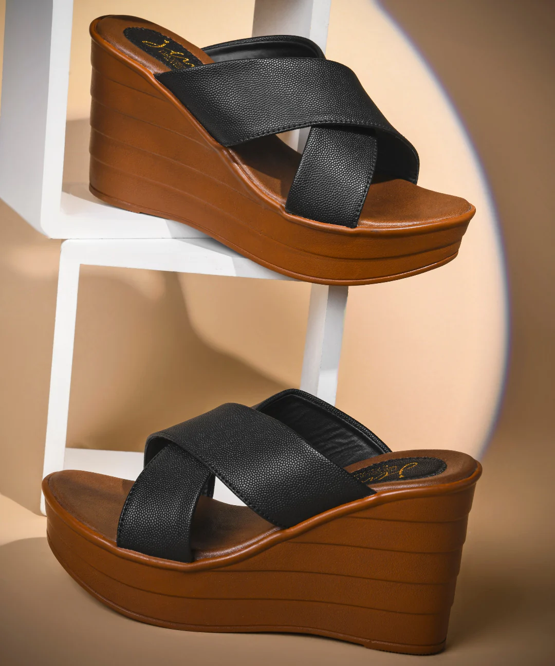 JM Looks Cross-Strap Platform Wedge Slides - Image 6