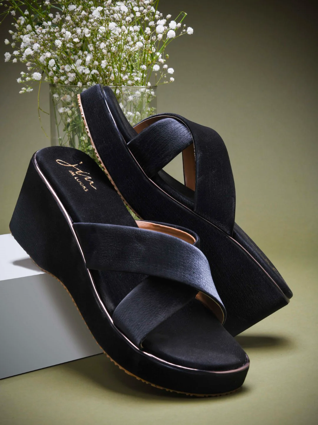 JM Looks Cross-Strap Sandals Wedge Slides with Cushioned Sole