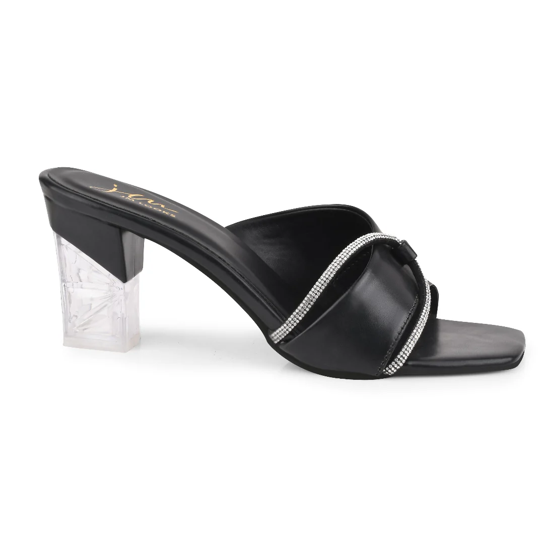 Crystal Open Toe Block Heels Mules with Embellished Strap for Women - Image 11