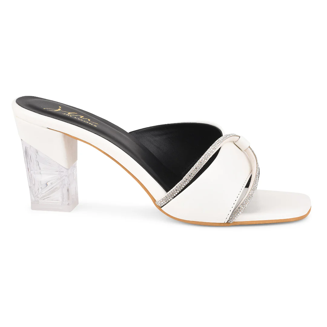 Crystal Open Toe Block Heels Mules with Embellished Strap for Women - Image 9
