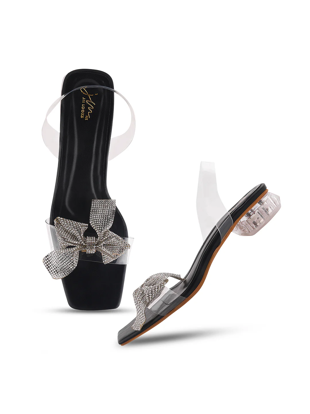 Jm Looks Women's Bow Embellished Clear Heels - Image 5