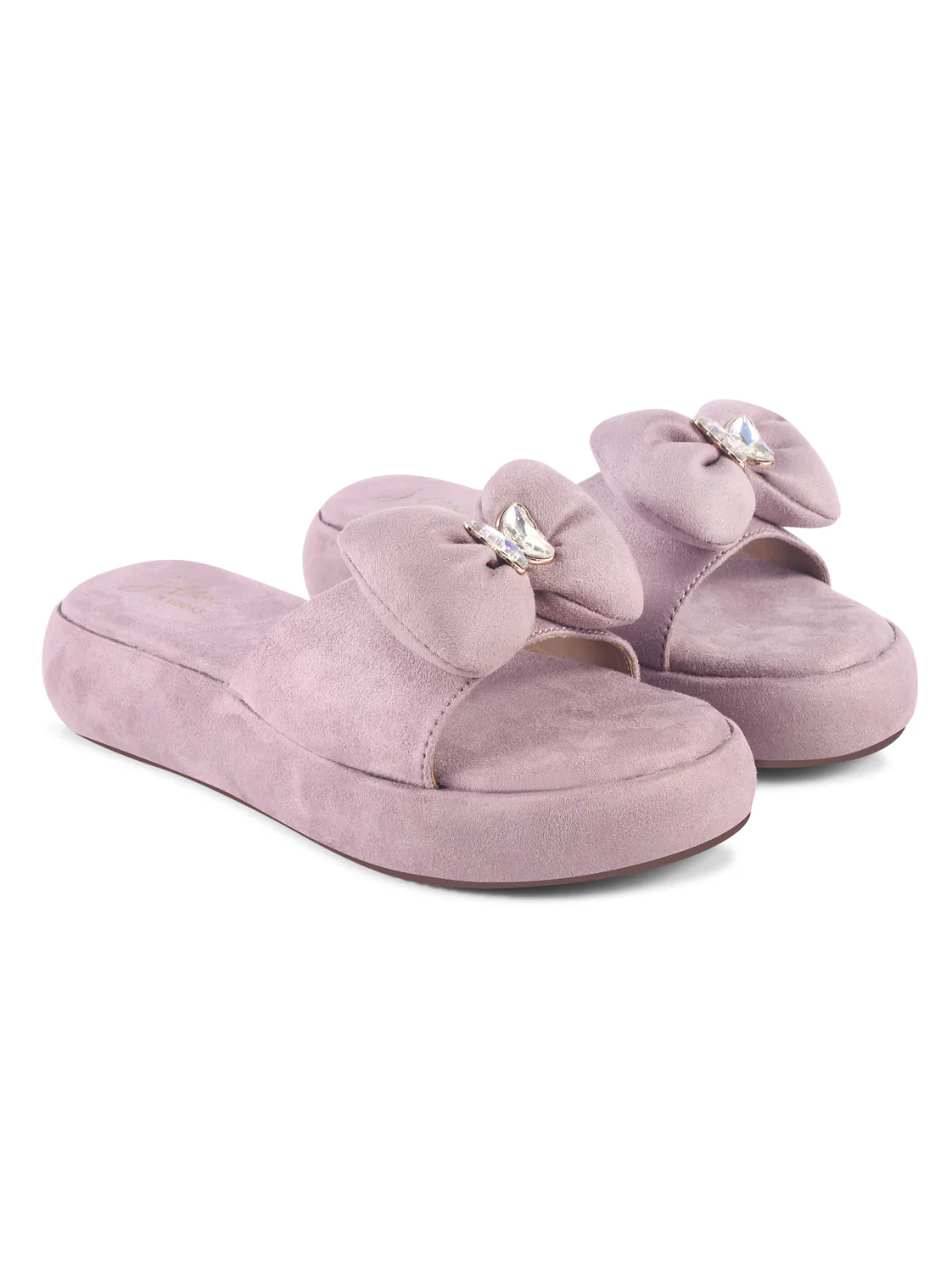 Crystal Butterfly Bow Suede Platform Slide Sandals For Women - Image 18
